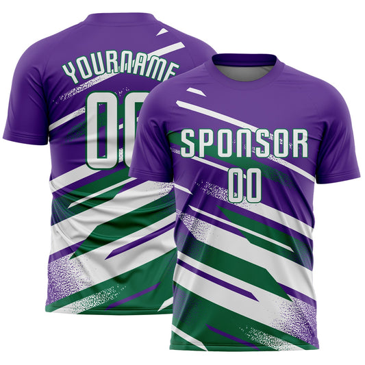 Custom Purple White-Kelly Green Grunge Stripe And Grainy Sports Sublimation Soccer Uniform Jersey - Main View