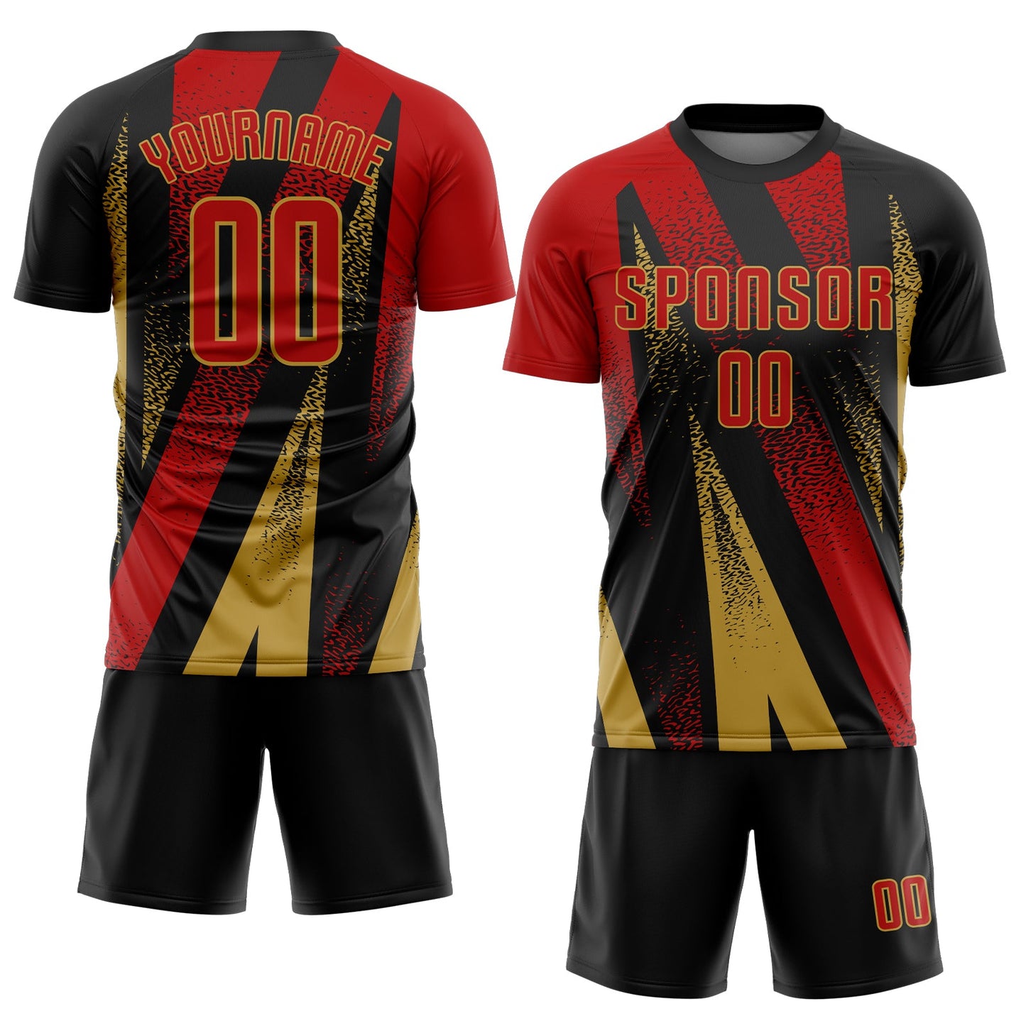 Custom Black Red-Old Gold Radial Burst Sports Sublimation Soccer Uniform Jersey view 2