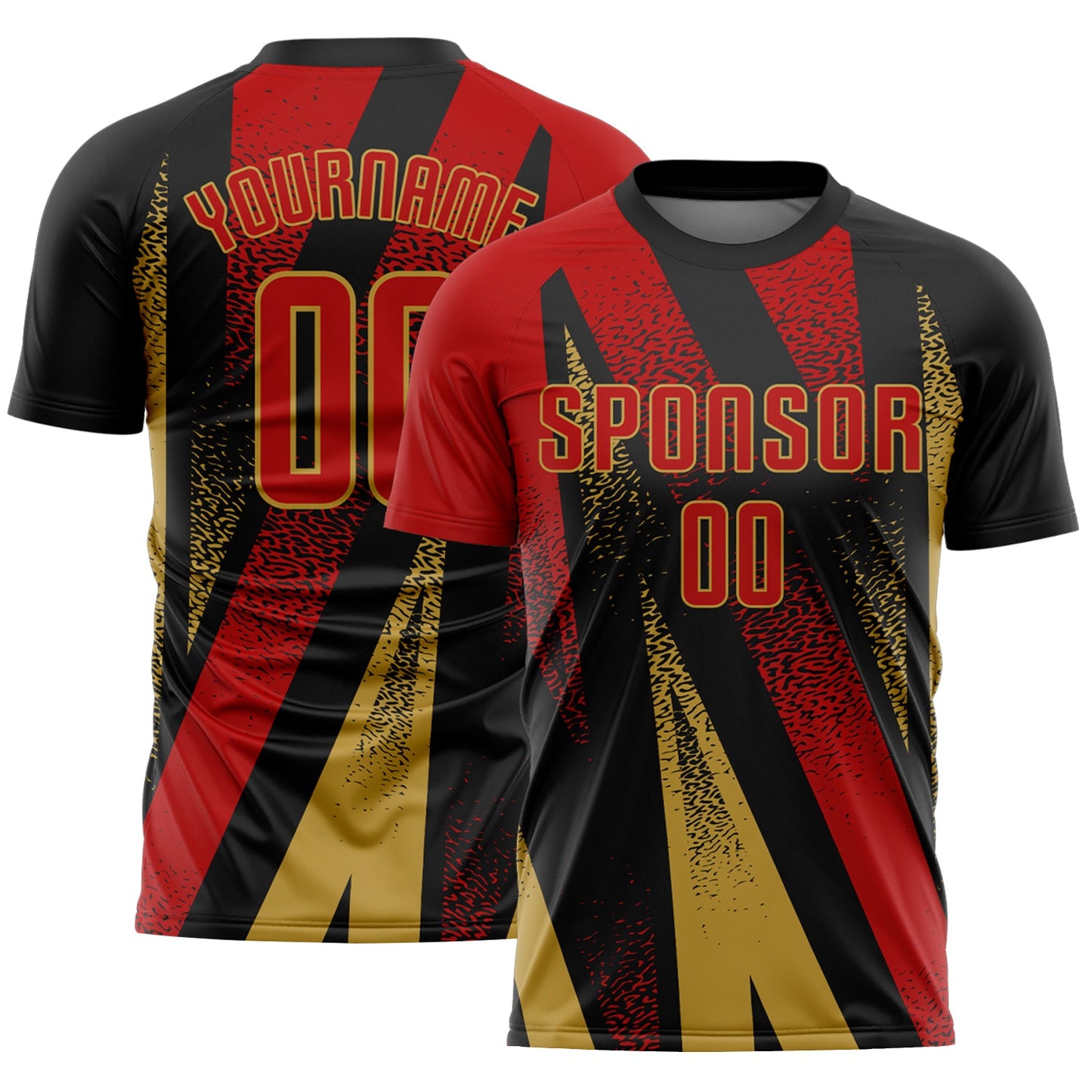 Custom Black Red-Old Gold Radial Burst Sports Sublimation Soccer Uniform Jersey - Main View