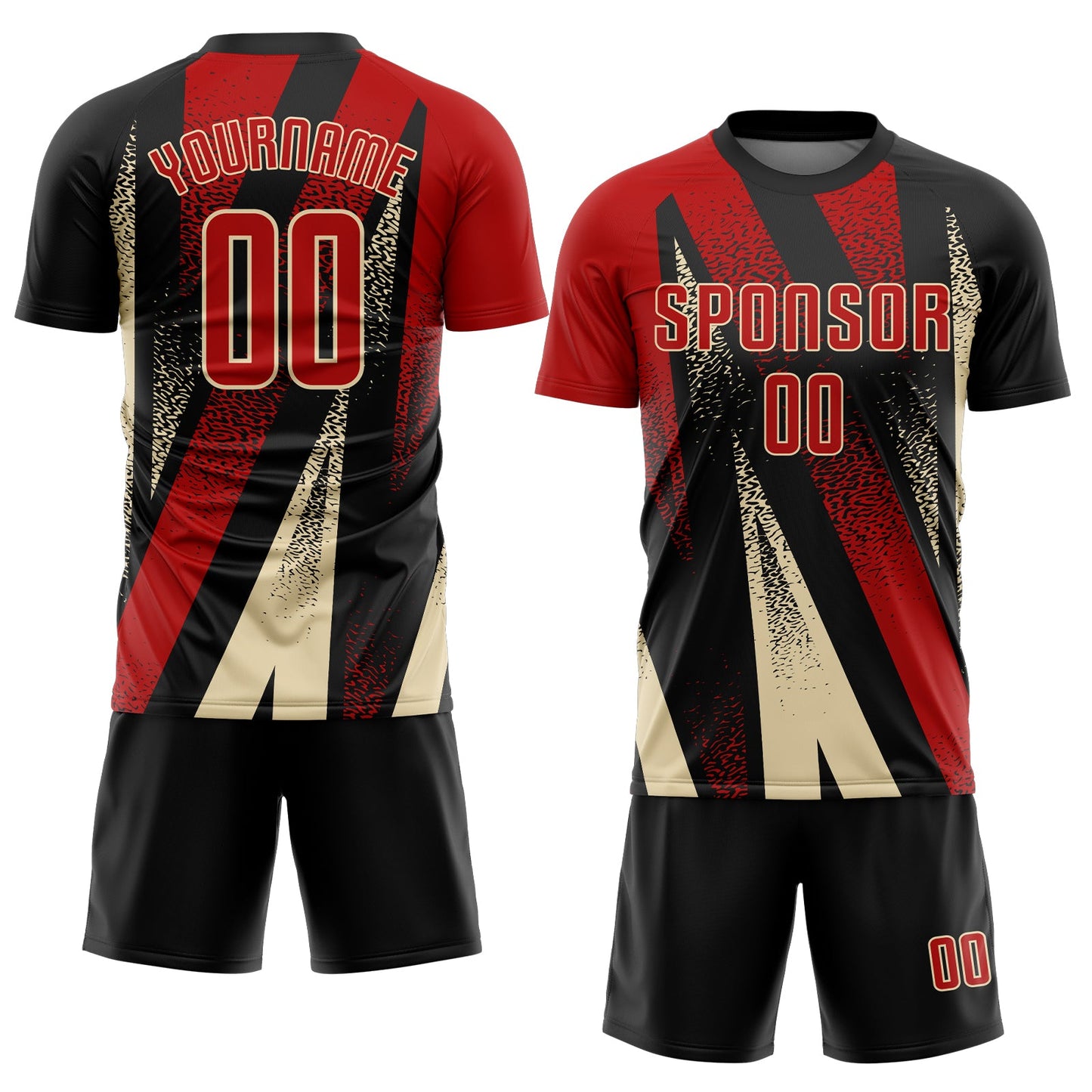 Custom Black Red-Cream Radial Burst Sports Sublimation Soccer Uniform Jersey view 2