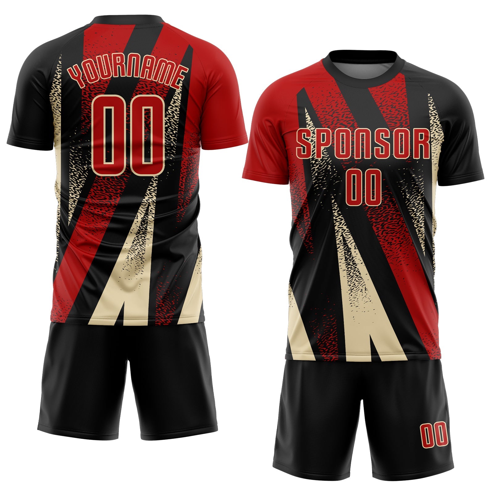 Custom Black Red-Cream Radial Burst Sports Sublimation Soccer Uniform Jersey view 2