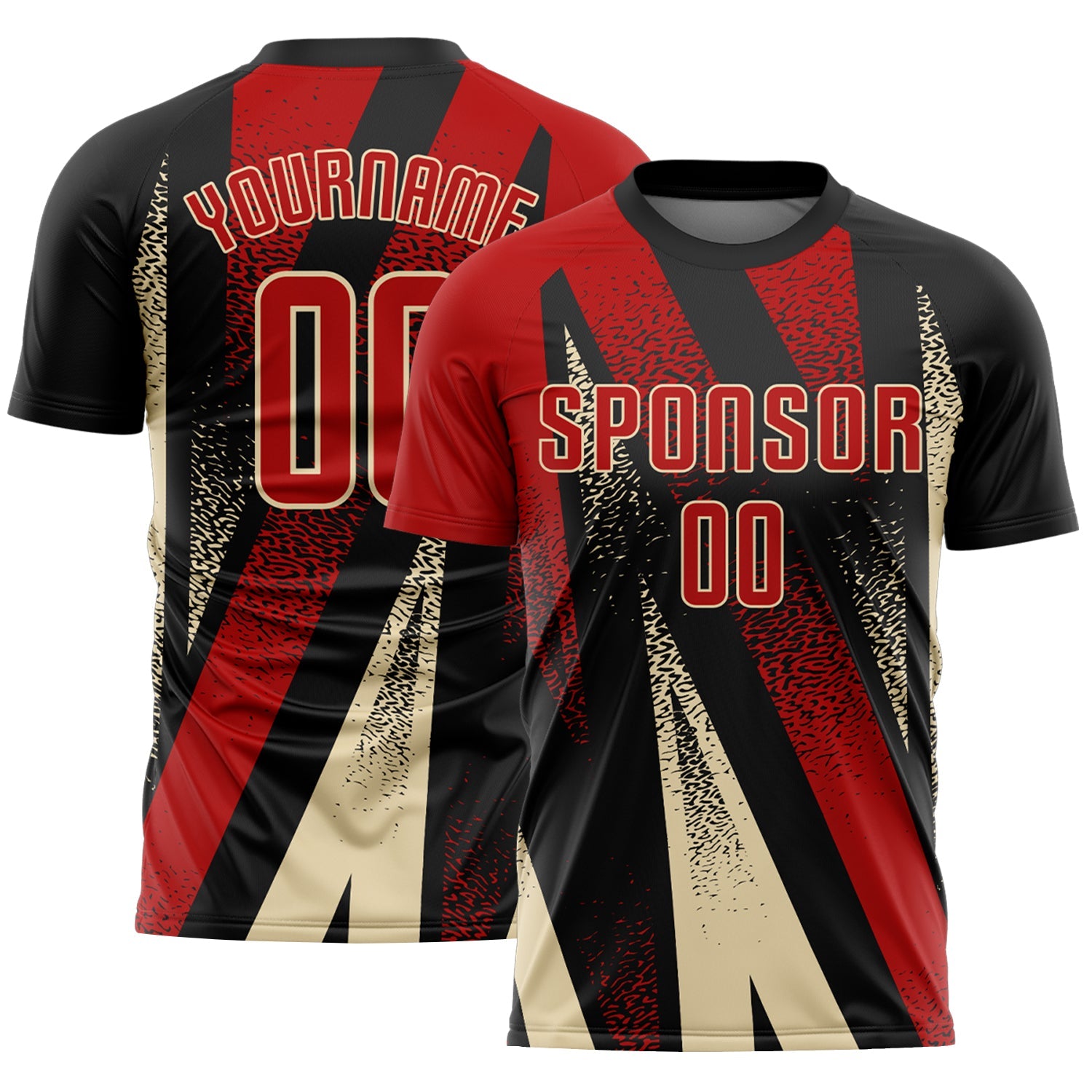 Custom Black Red-Cream Radial Burst Sports Sublimation Soccer Uniform Jersey - Main View