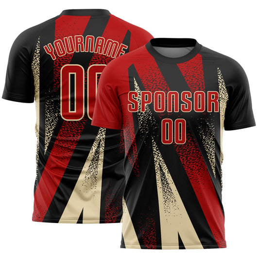 Custom Black Red-Cream Radial Burst Sports Sublimation Soccer Uniform Jersey - Main View