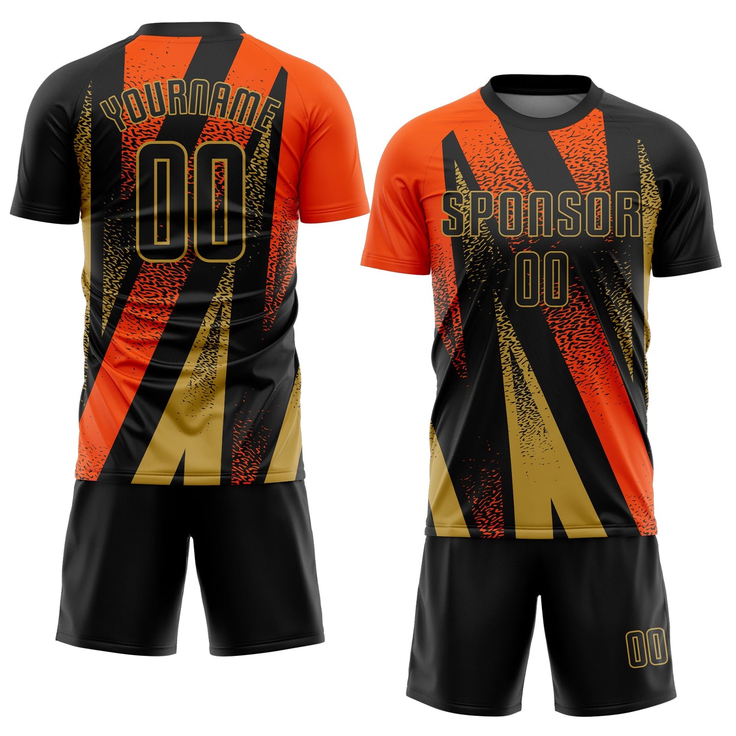 Custom Black Orange-Old Gold Radial Burst Sports Sublimation Soccer Uniform Jersey view 2