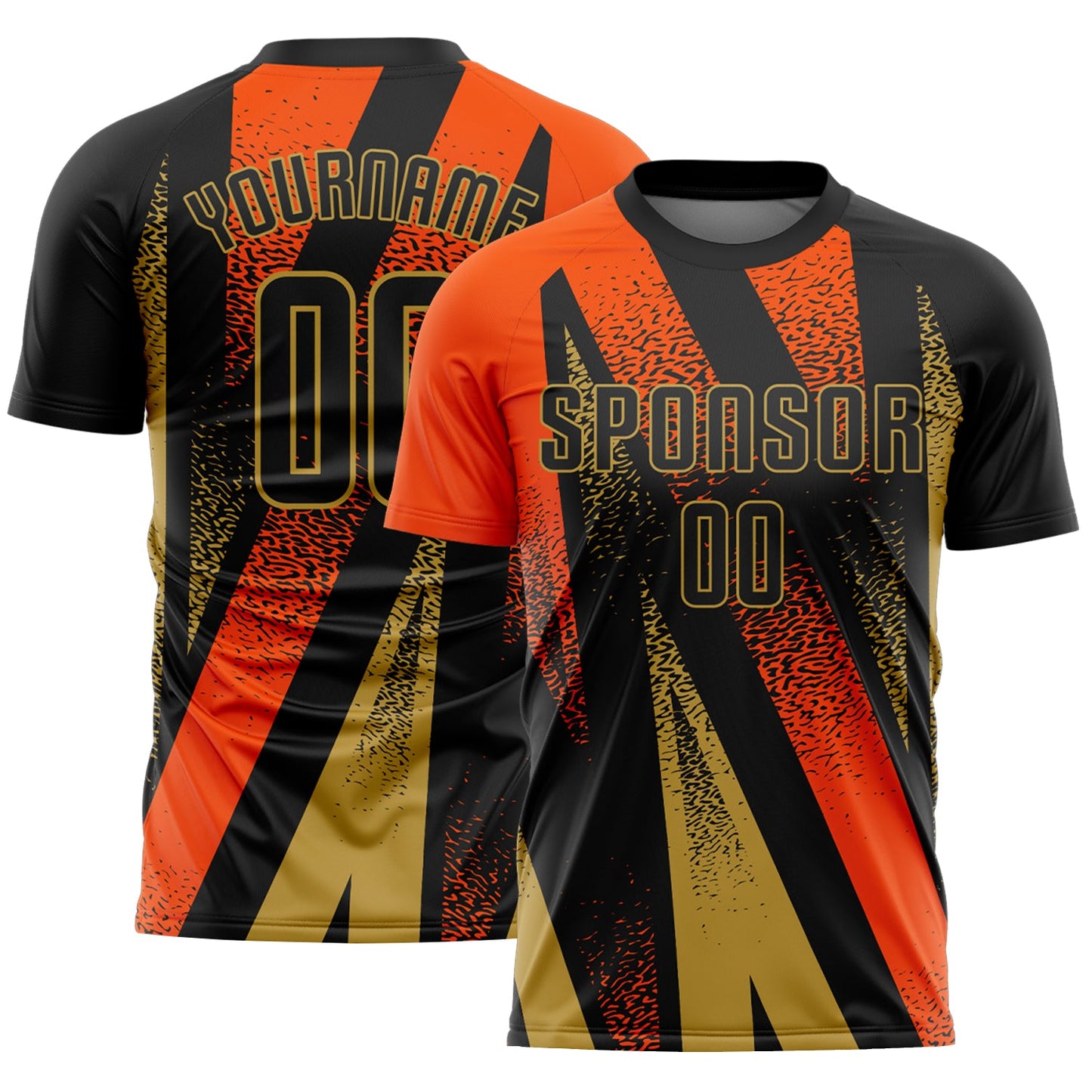 Custom Black Orange-Old Gold Radial Burst Sports Sublimation Soccer Uniform Jersey - Main View