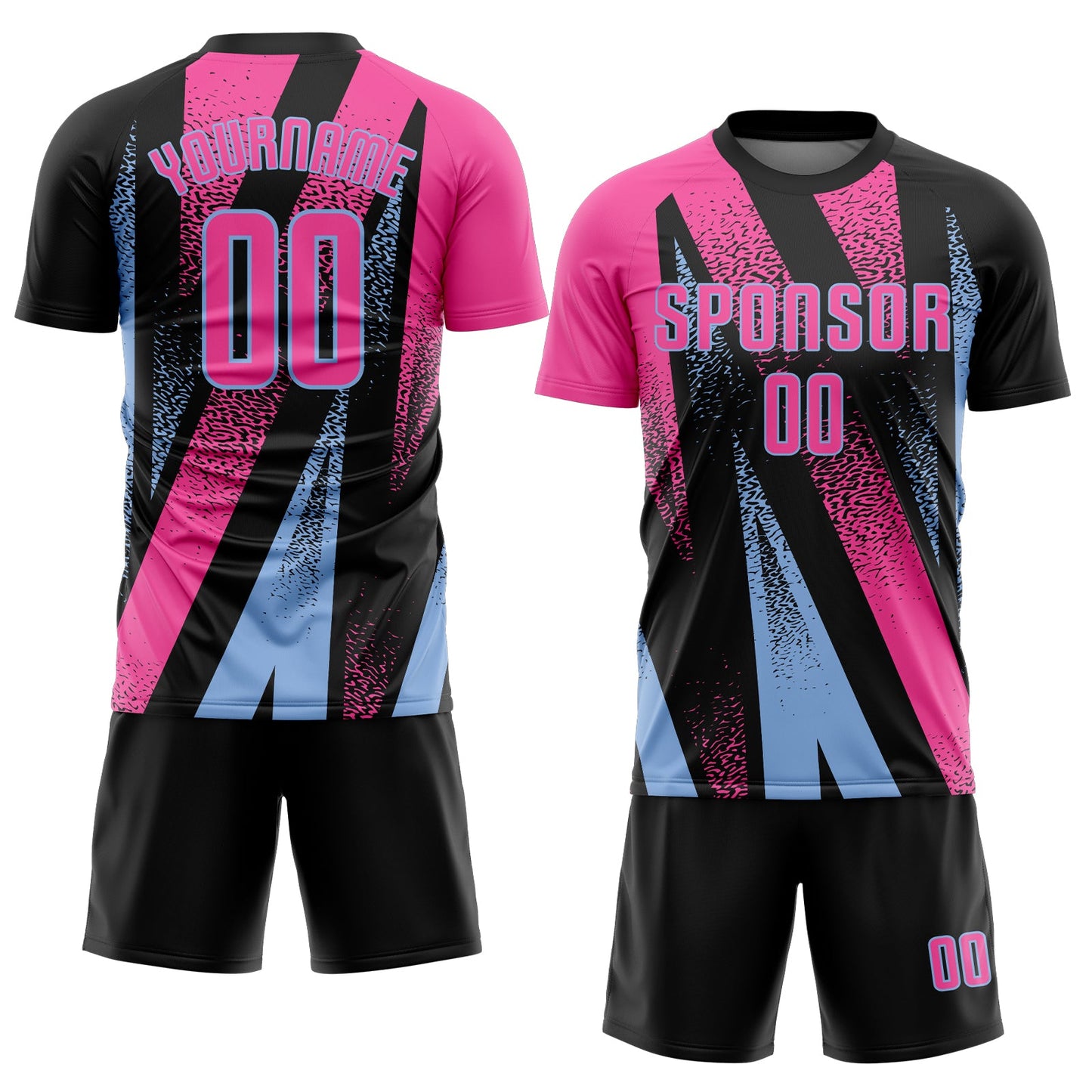 Custom Black Pink-Light Blue Radial Burst Sports Sublimation Soccer Uniform Jersey view 2