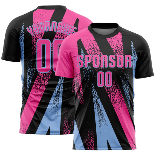 Custom Black Pink-Light Blue Radial Burst Sports Sublimation Soccer Uniform Jersey - Main View