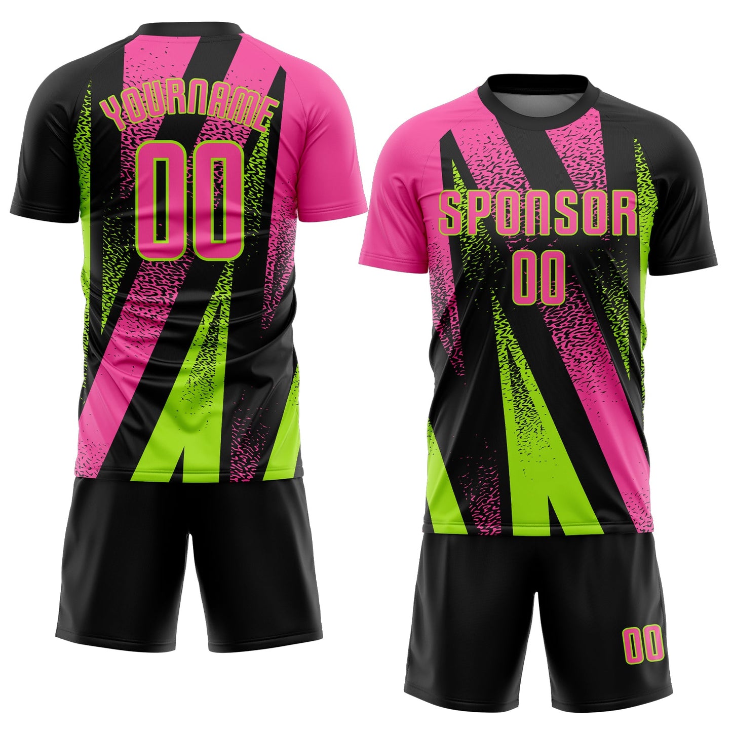 Custom Black Pink-Neon Green Radial Burst Sports Sublimation Soccer Uniform Jersey view 2