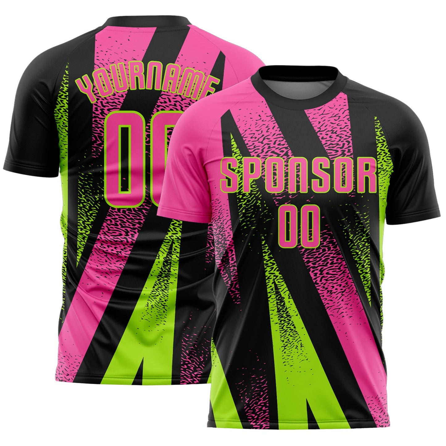 Custom Black Pink-Neon Green Radial Burst Sports Sublimation Soccer Uniform Jersey - Main View
