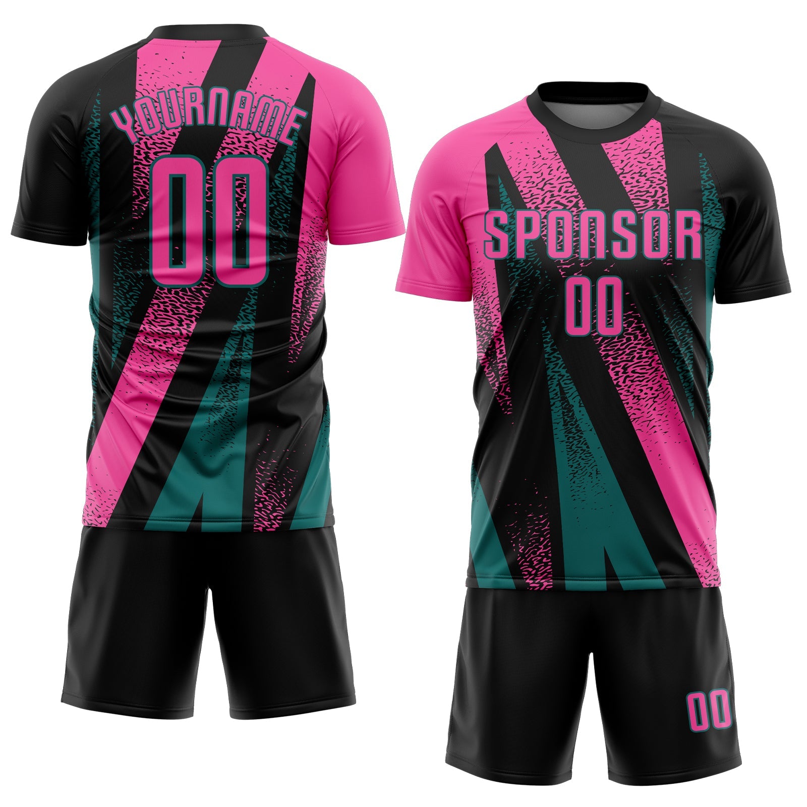 Custom Black Pink-Teal Radial Burst Sports Sublimation Soccer Uniform Jersey view 2