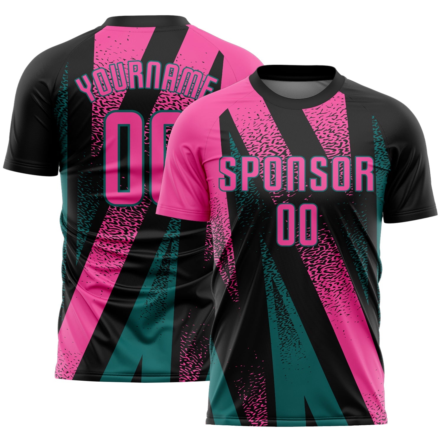 Custom Black Pink-Teal Radial Burst Sports Sublimation Soccer Uniform Jersey - Main View