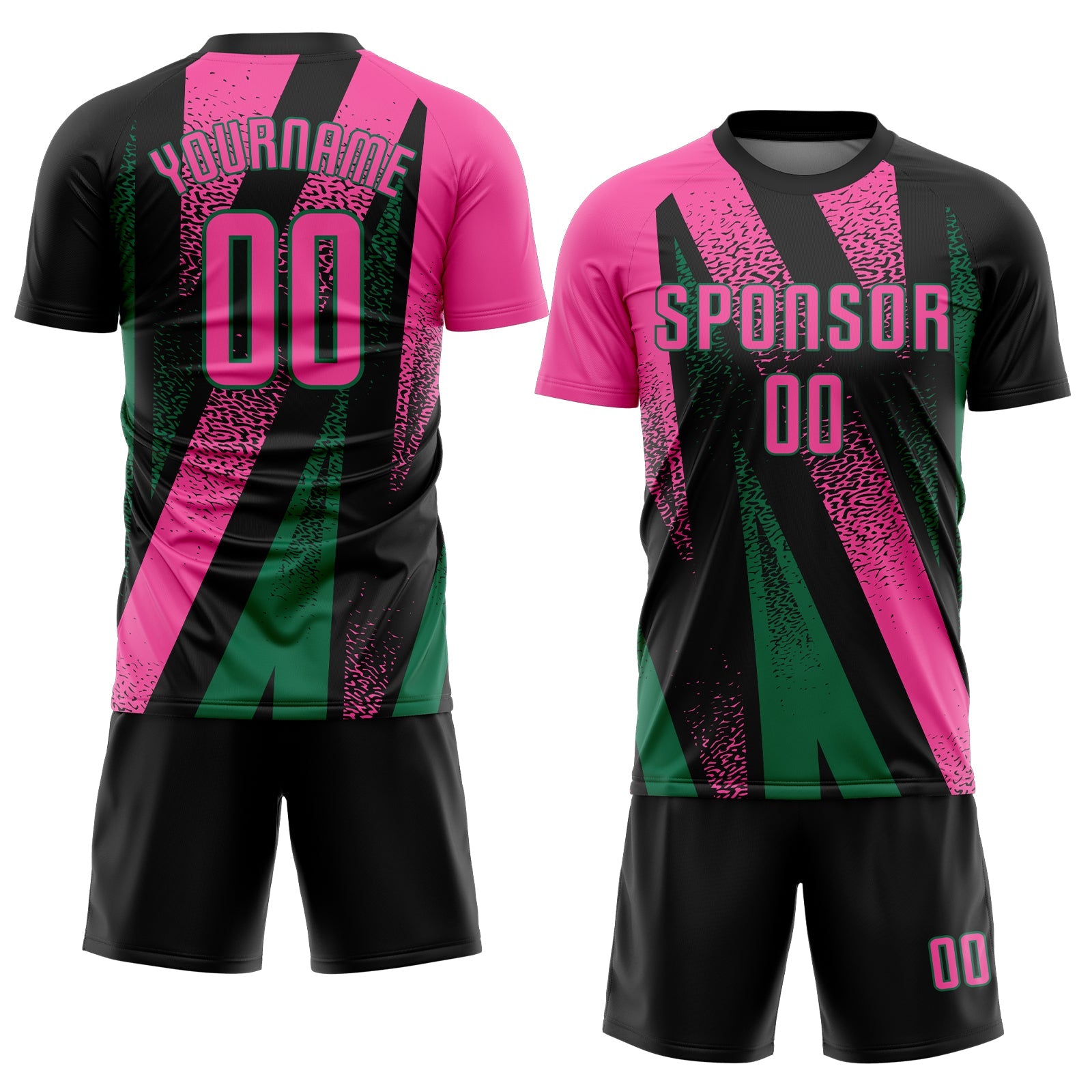 Custom Black Pink-Kelly Green Radial Burst Sports Sublimation Soccer Uniform Jersey view 2