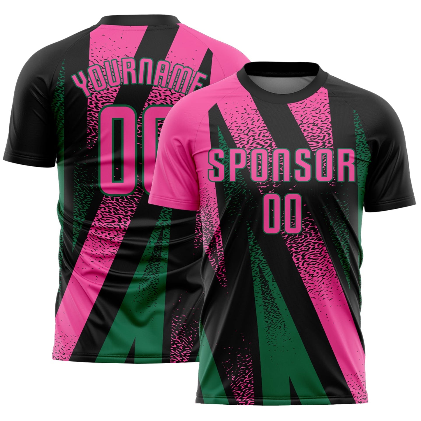 Custom Black Pink-Kelly Green Radial Burst Sports Sublimation Soccer Uniform Jersey - Main View