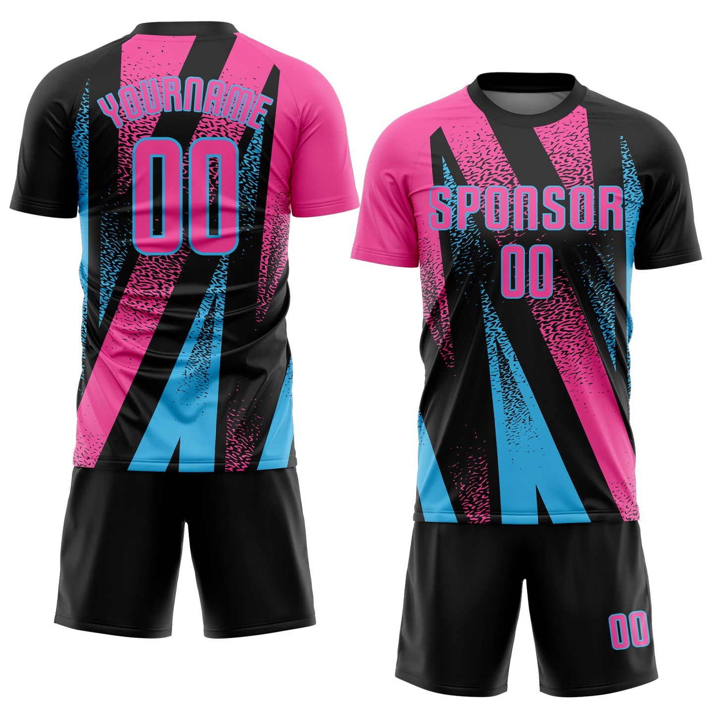 Custom Black Pink-Sky Blue Radial Burst Sports Sublimation Soccer Uniform Jersey view 2