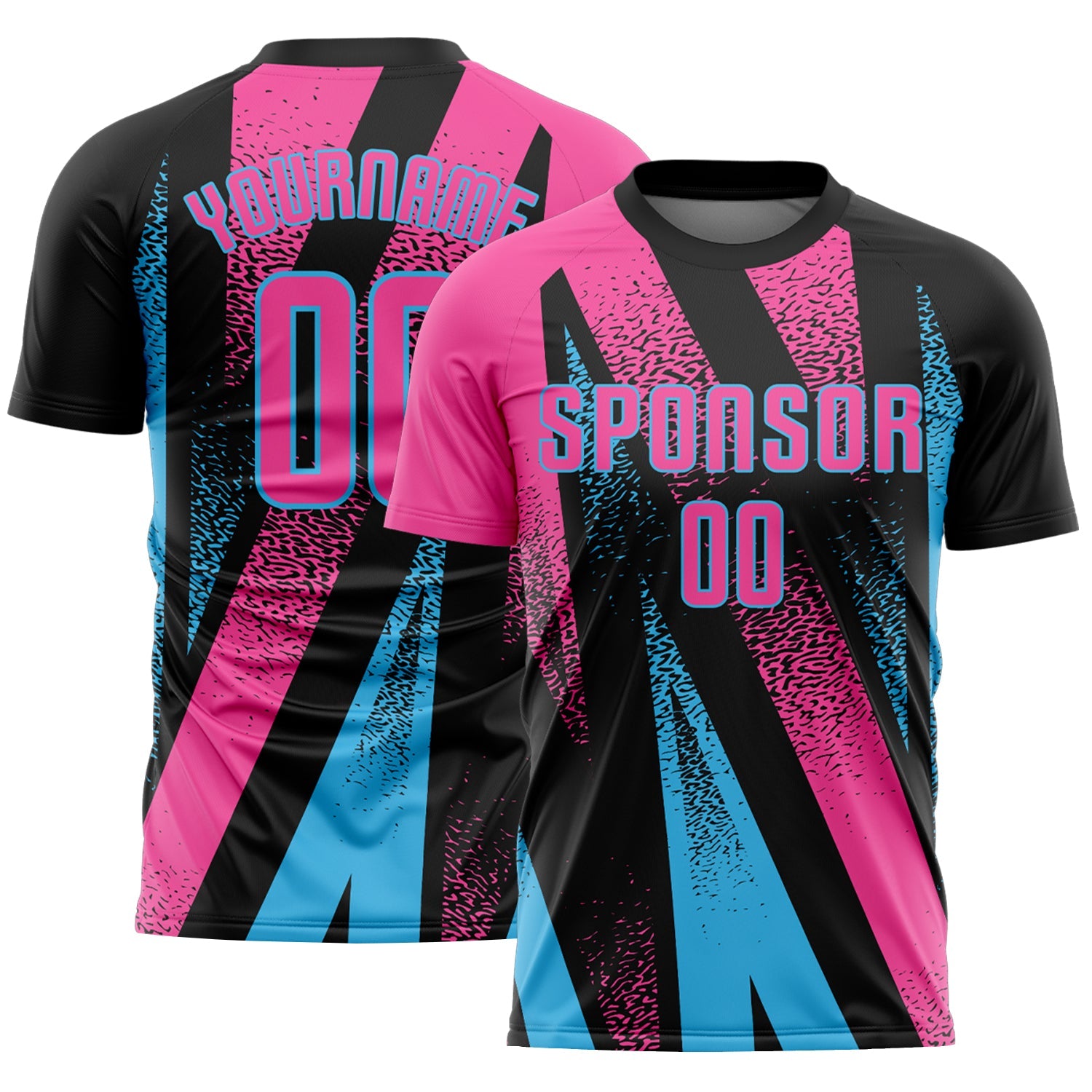 Custom Black Pink-Sky Blue Radial Burst Sports Sublimation Soccer Uniform Jersey - Main View