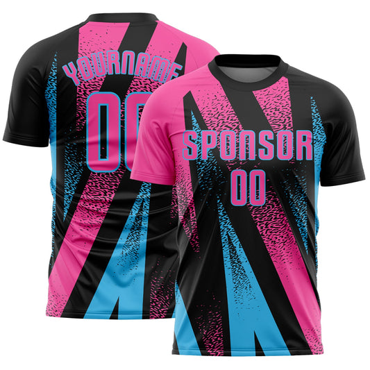 Custom Black Pink-Sky Blue Radial Burst Sports Sublimation Soccer Uniform Jersey - Main View