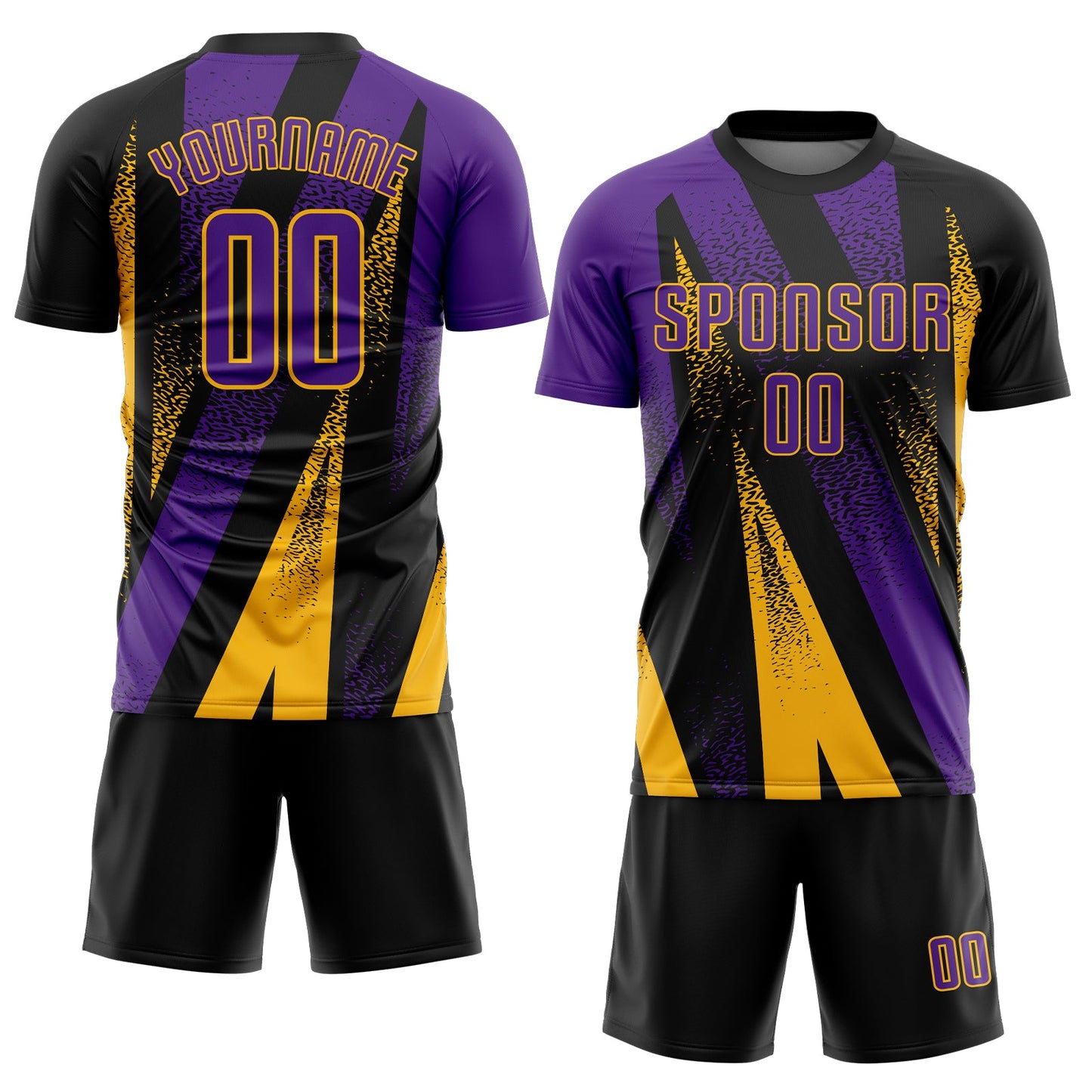 Custom Black Purple-Gold Radial Burst Sports Sublimation Soccer Uniform Jersey view 2