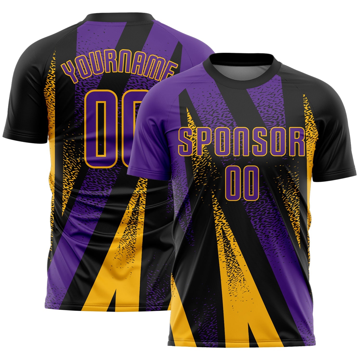 Custom Black Purple-Gold Radial Burst Sports Sublimation Soccer Uniform Jersey - Main View