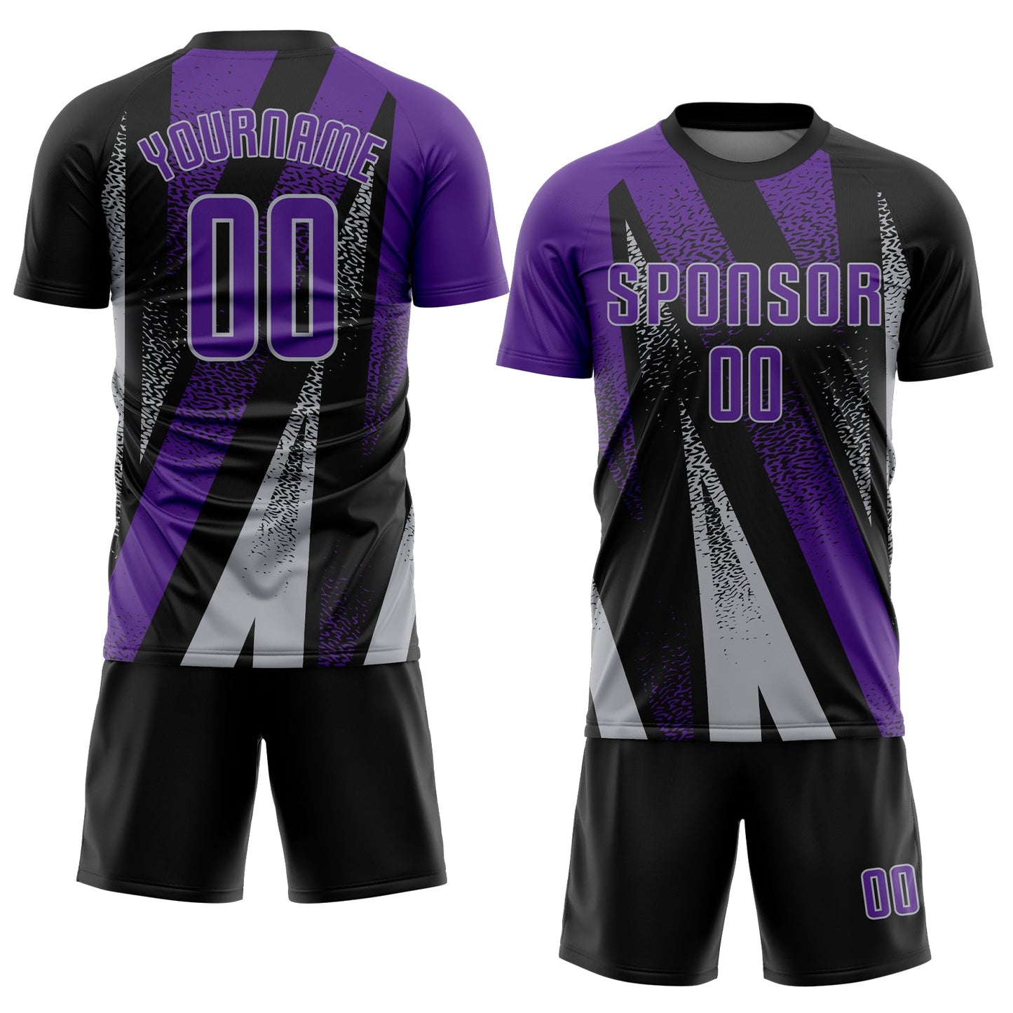 Custom Black Purple-Gray Radial Burst Sports Sublimation Soccer Uniform Jersey view 2