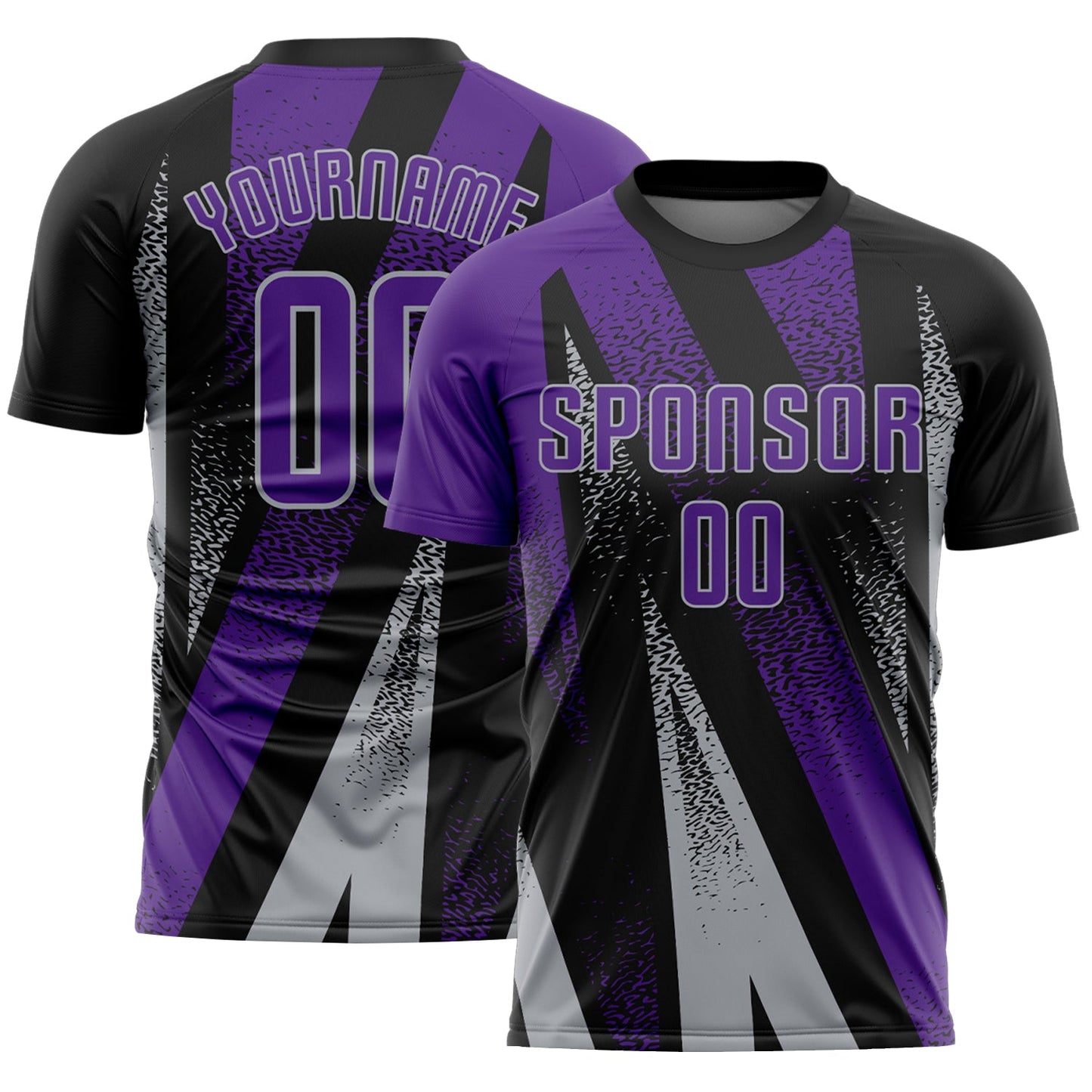 Custom Black Purple-Gray Radial Burst Sports Sublimation Soccer Uniform Jersey - Main View