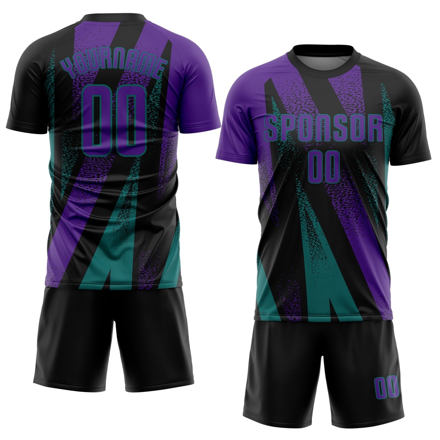 Custom Black Purple-Teal Radial Burst Sports Sublimation Soccer Uniform Jersey view 2