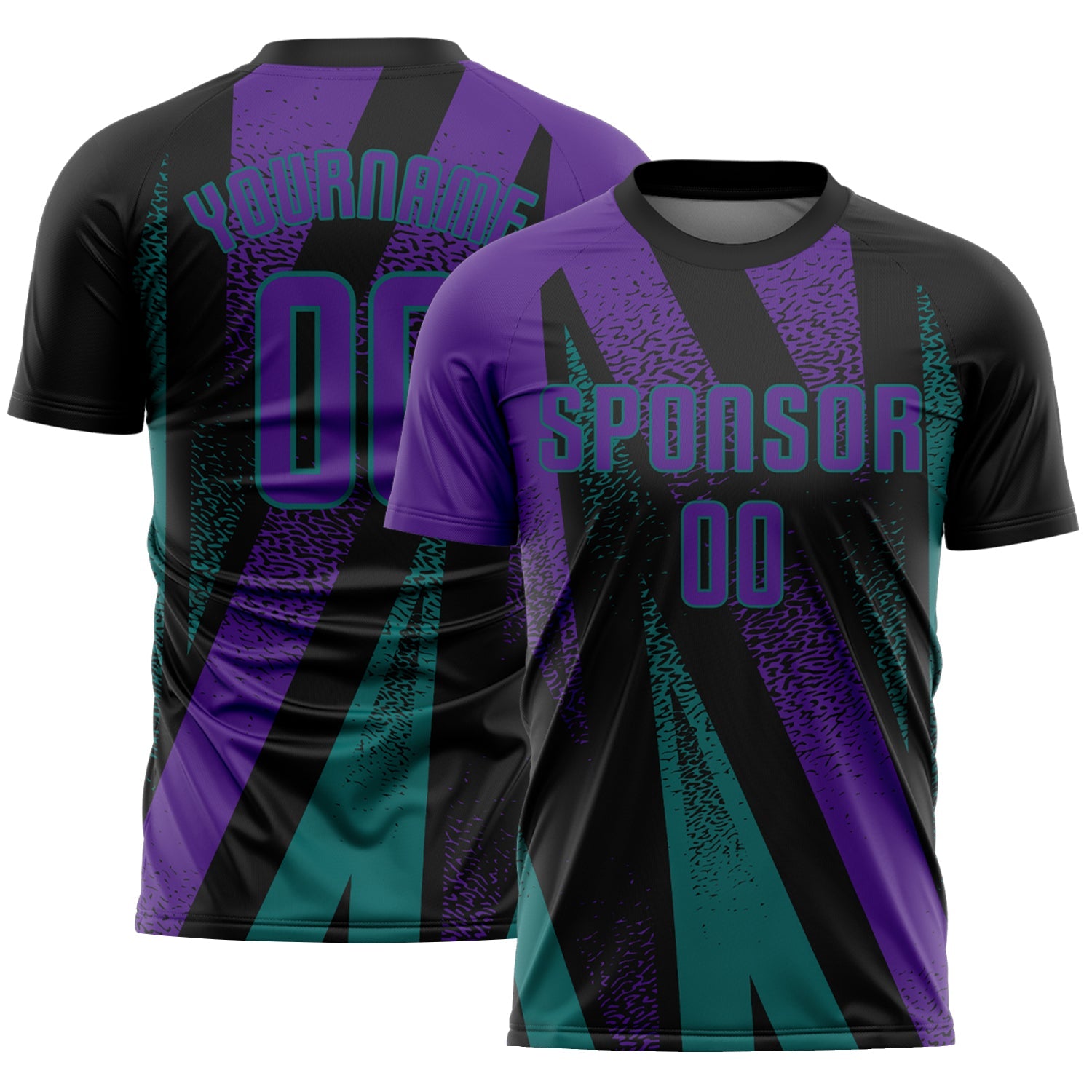 Custom Black Purple-Teal Radial Burst Sports Sublimation Soccer Uniform Jersey - Main View