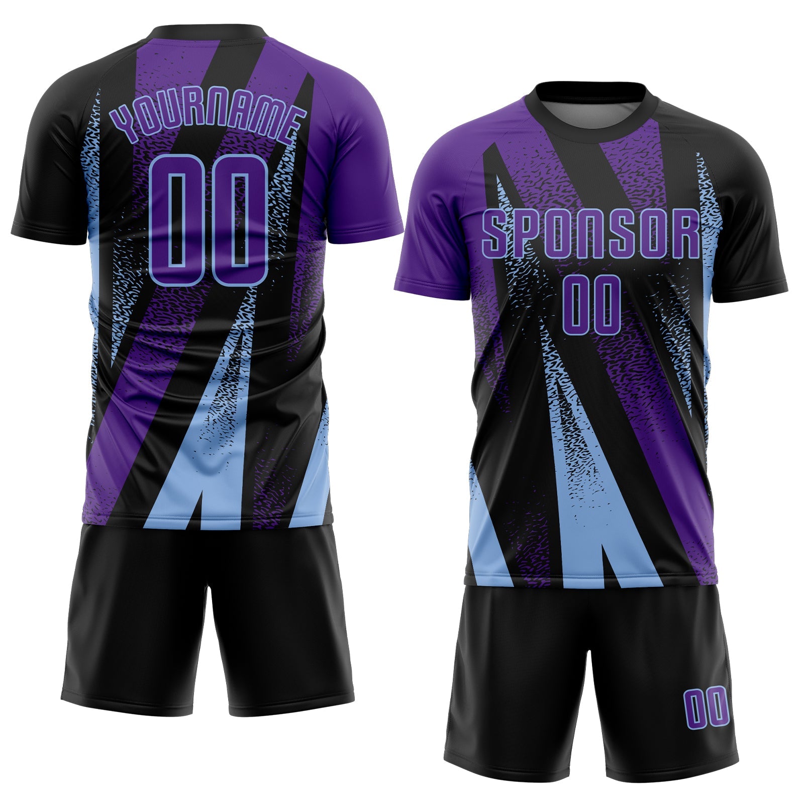 Custom Black Purple-Light Blue Radial Burst Sports Sublimation Soccer Uniform Jersey view 2