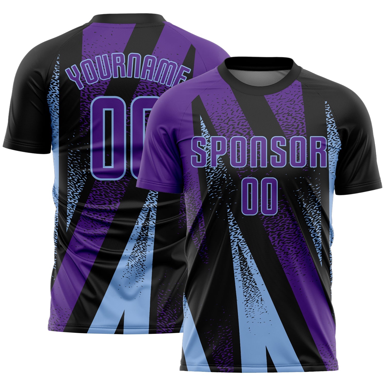 Custom Black Purple-Light Blue Radial Burst Sports Sublimation Soccer Uniform Jersey - Main View