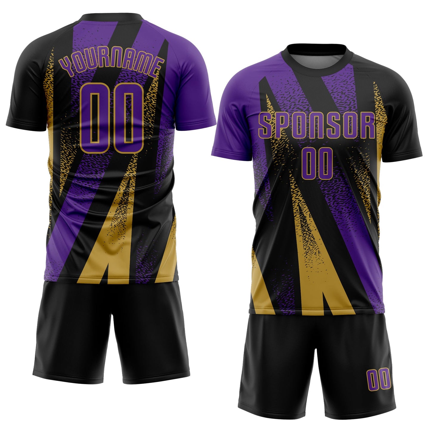 Custom Black Purple-Old Gold Radial Burst Sports Sublimation Soccer Uniform Jersey view 2
