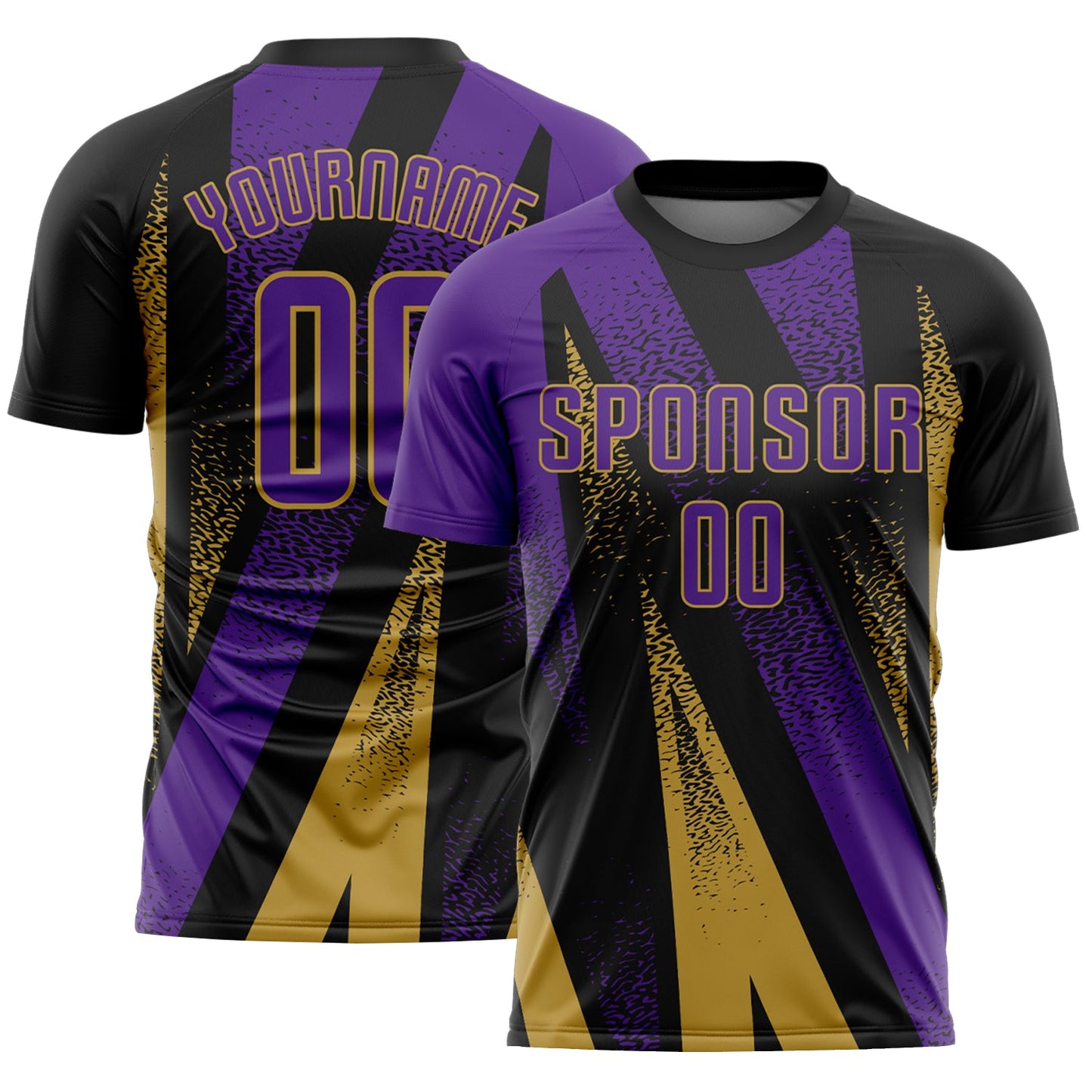 Custom Black Purple-Old Gold Radial Burst Sports Sublimation Soccer Uniform Jersey - Main View