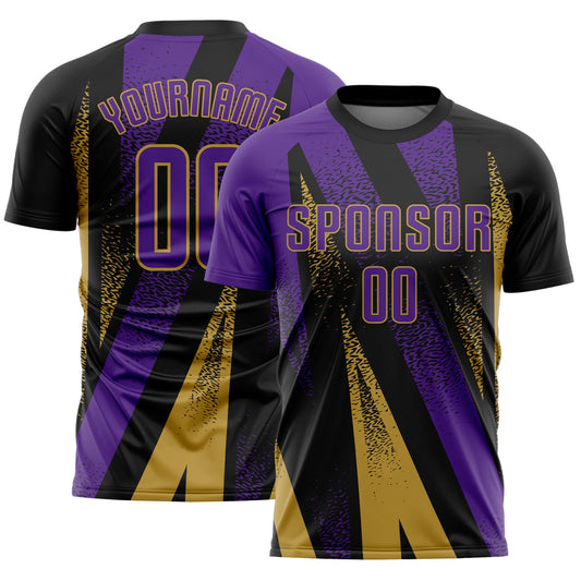 Custom Black Purple-Old Gold Radial Burst Sports Sublimation Soccer Uniform Jersey - Main View