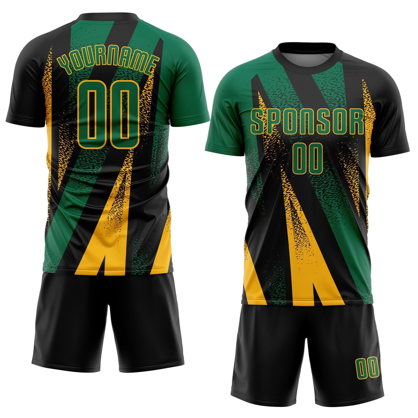 Custom Black Kelly Green-Gold Radial Burst Sports Sublimation Soccer Uniform Jersey view 2