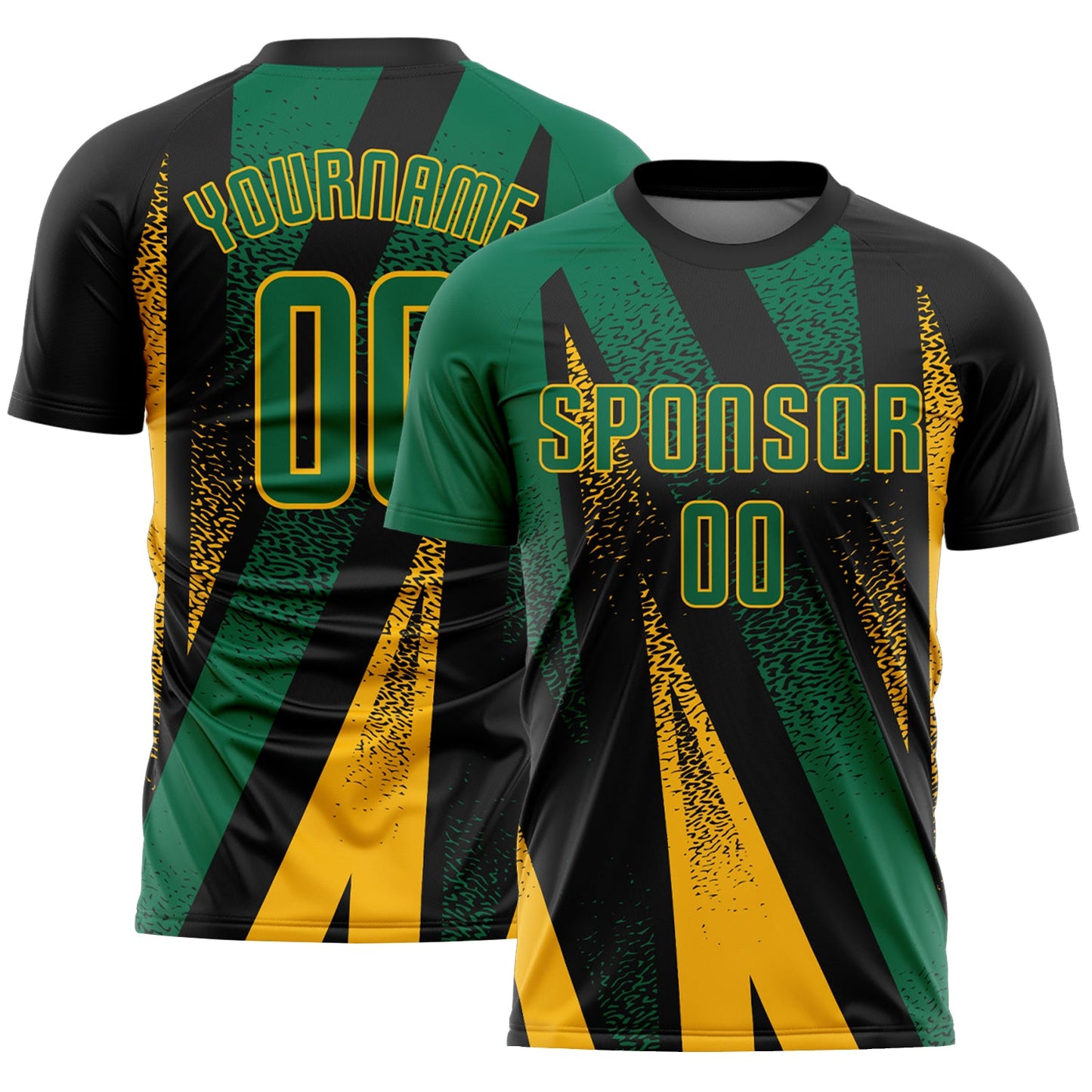 Custom Black Kelly Green-Gold Radial Burst Sports Sublimation Soccer Uniform Jersey - Main View