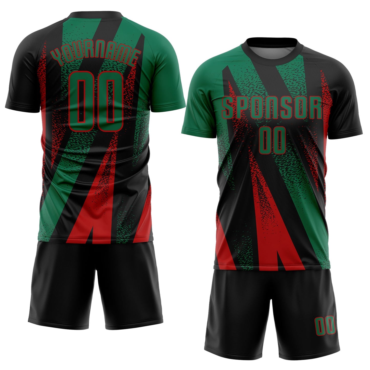 Custom Black Kelly Green-Red Radial Burst Sports Sublimation Soccer Uniform Jersey view 2