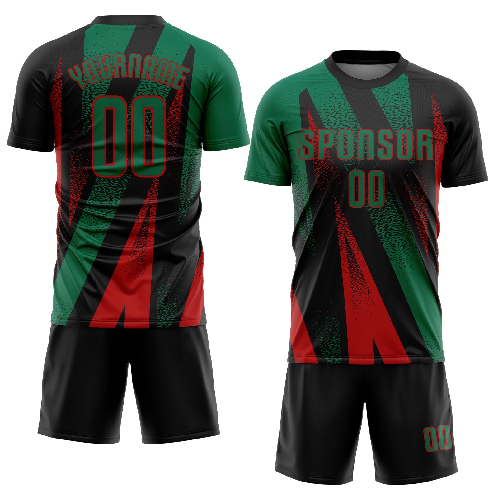 Custom Black Kelly Green-Red Radial Burst Sports Sublimation Soccer Uniform Jersey view 2