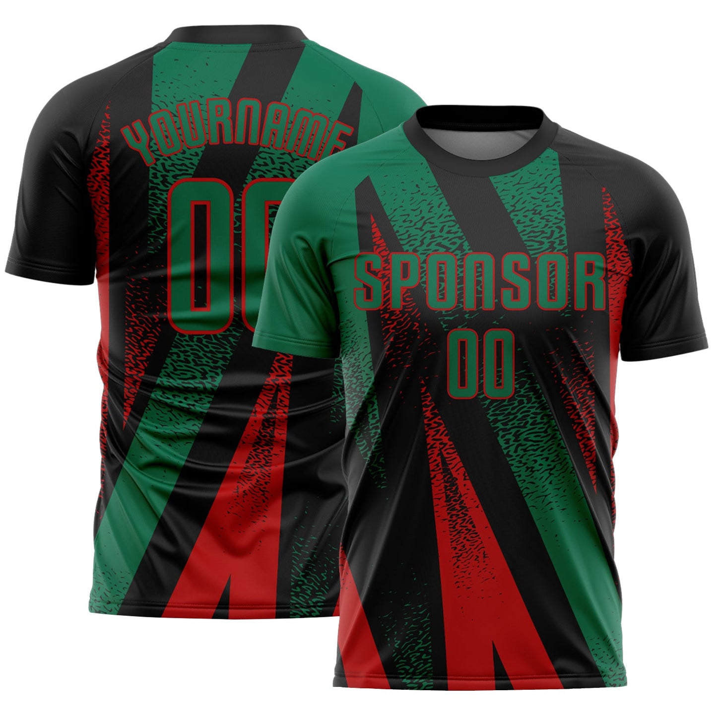 Custom Black Kelly Green-Red Radial Burst Sports Sublimation Soccer Uniform Jersey - Main View