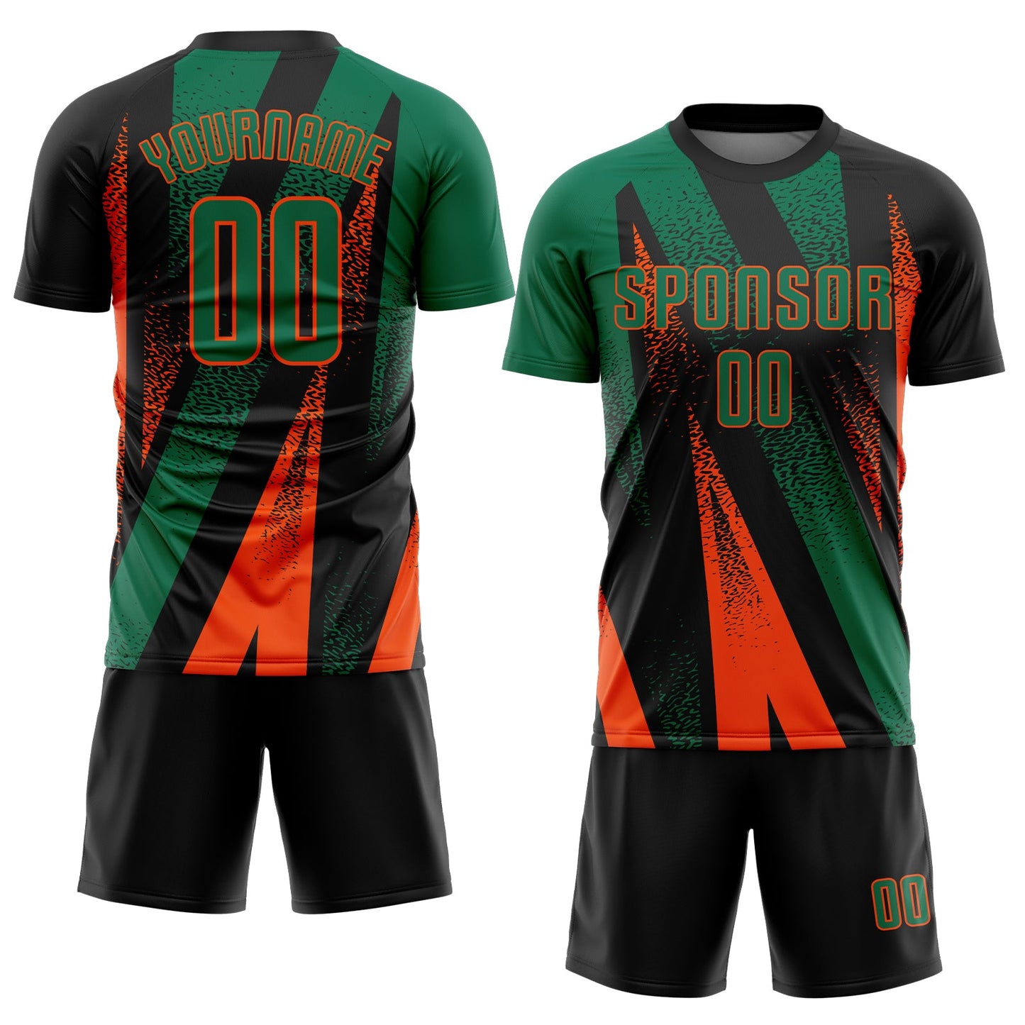 Custom Black Kelly Green-Orange Radial Burst Sports Sublimation Soccer Uniform Jersey view 2