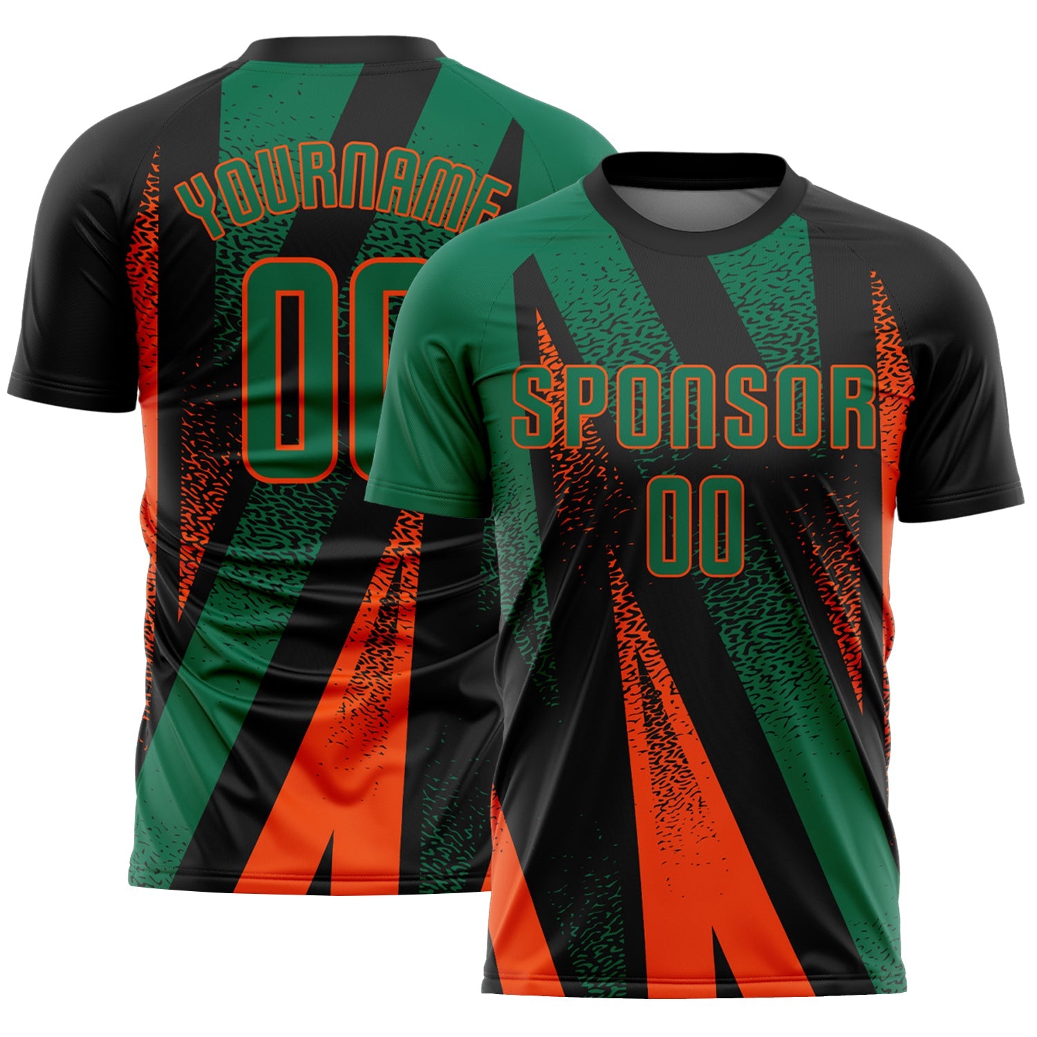 Custom Black Kelly Green-Orange Radial Burst Sports Sublimation Soccer Uniform Jersey - Main View