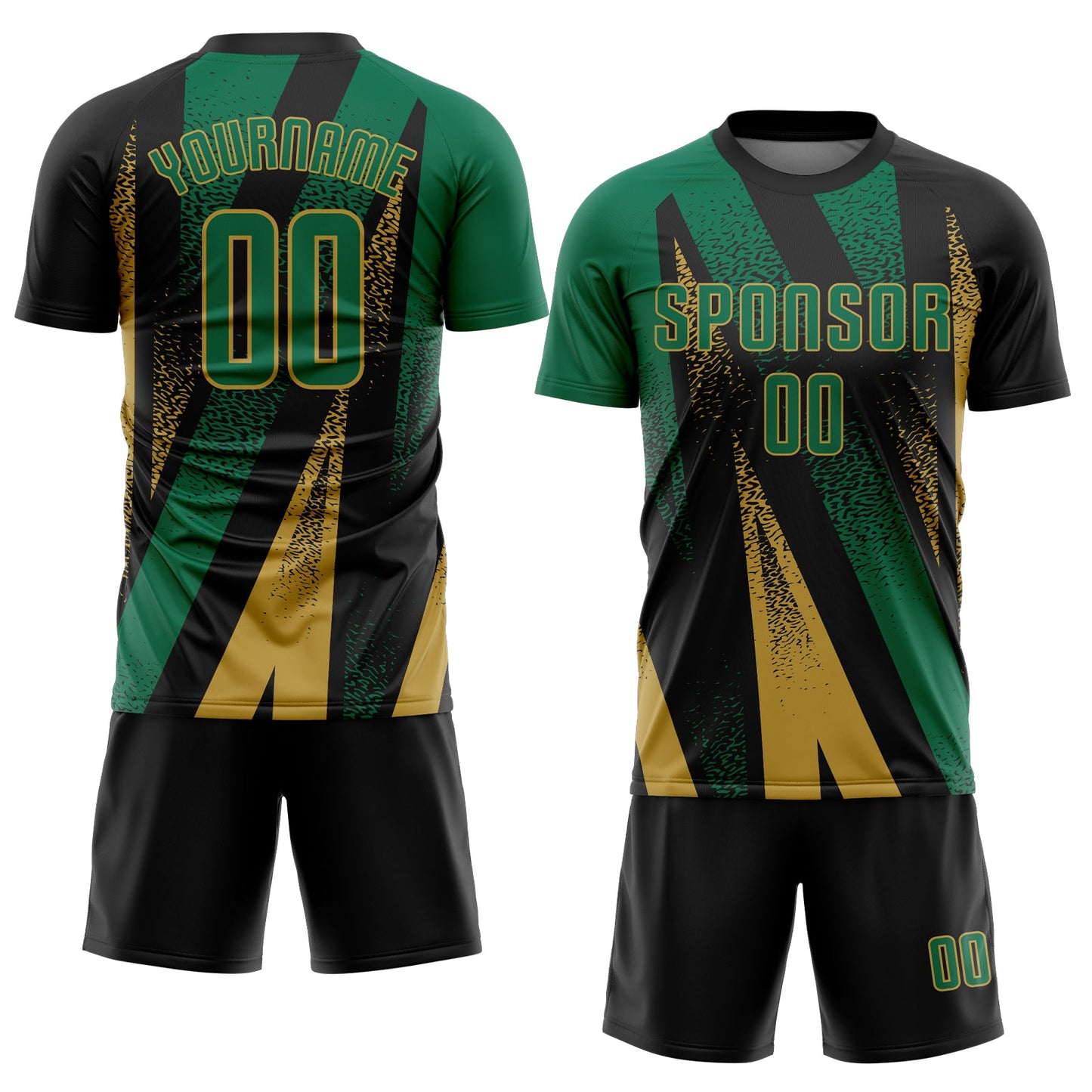 Custom Black Kelly Green-Old Gold Radial Burst Sports Sublimation Soccer Uniform Jersey view 2