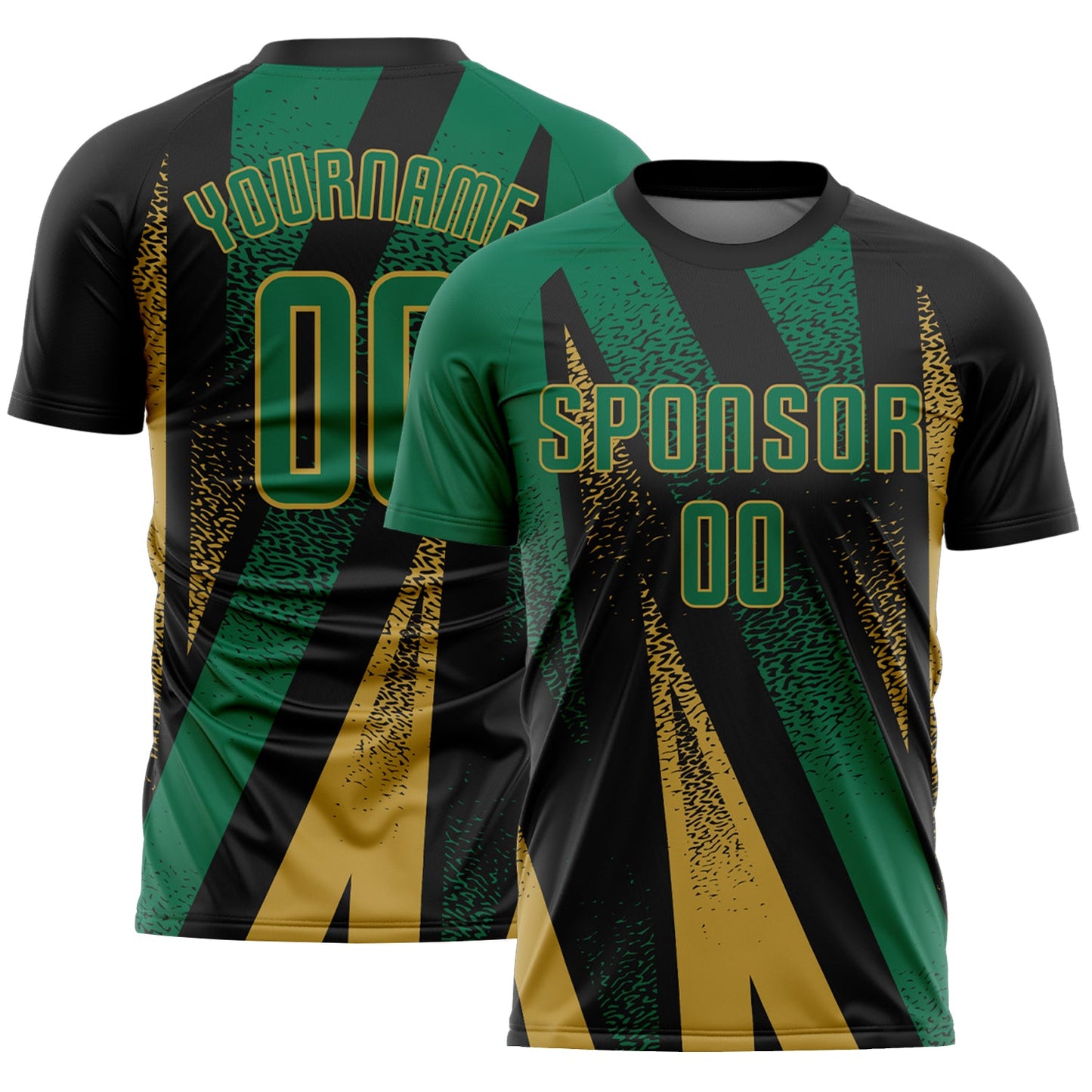 Custom Black Kelly Green-Old Gold Radial Burst Sports Sublimation Soccer Uniform Jersey - Main View