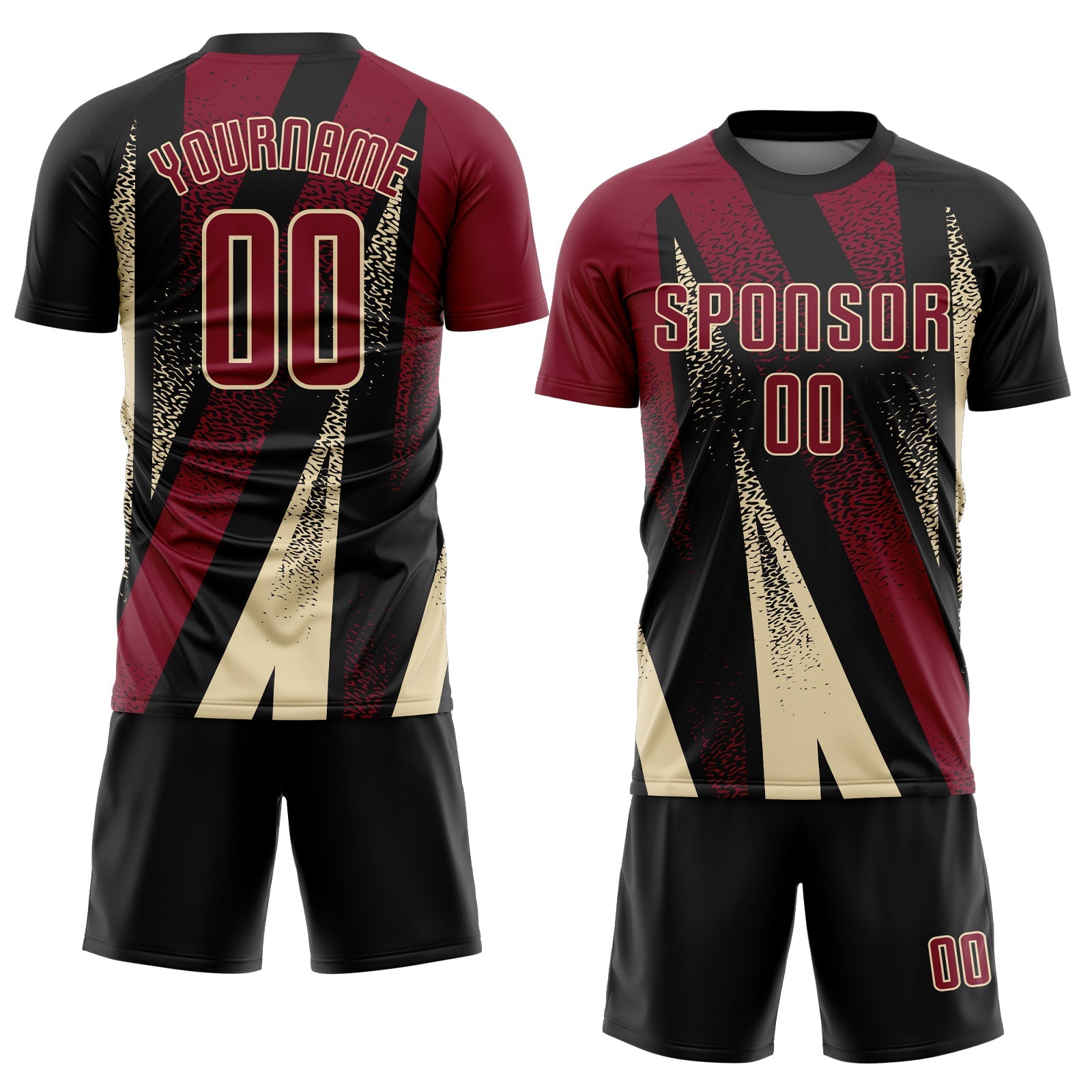Custom Black Crimson-Cream Radial Burst Sports Sublimation Soccer Uniform Jersey view 2