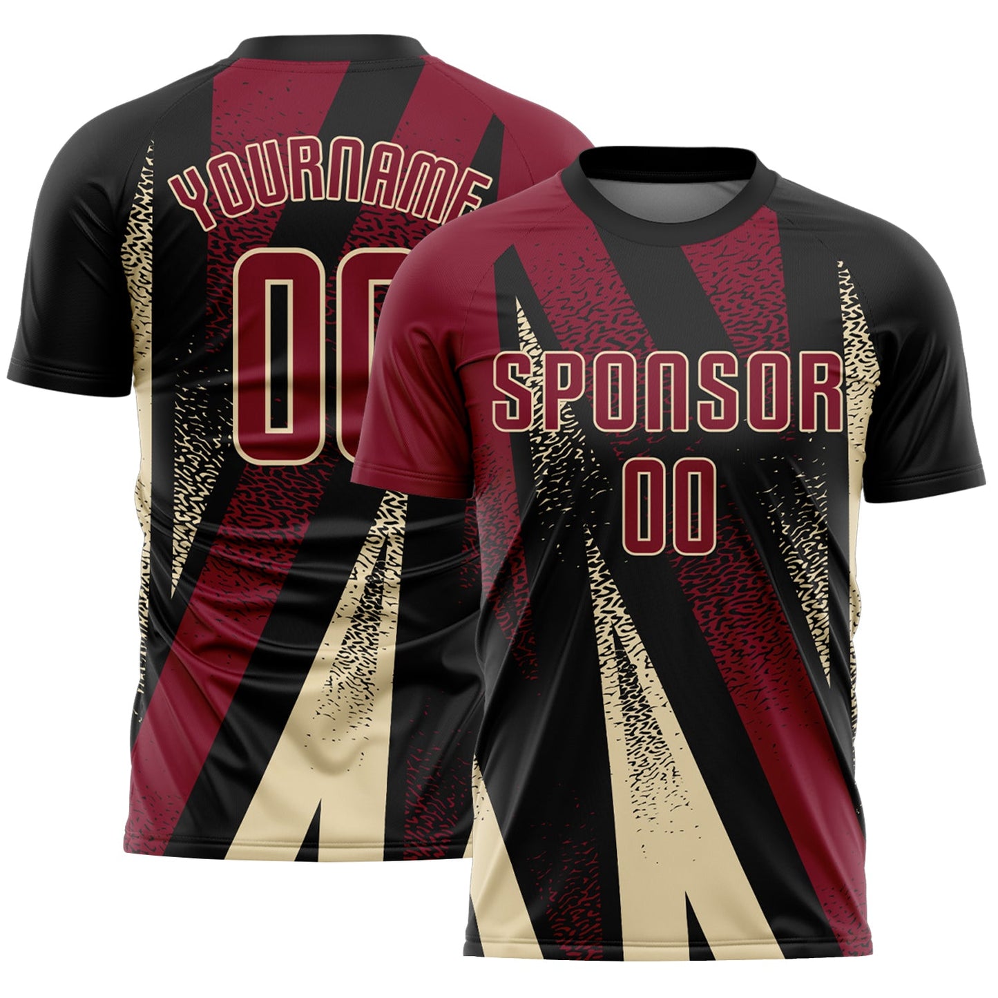 Custom Black Crimson-Cream Radial Burst Sports Sublimation Soccer Uniform Jersey - Main View