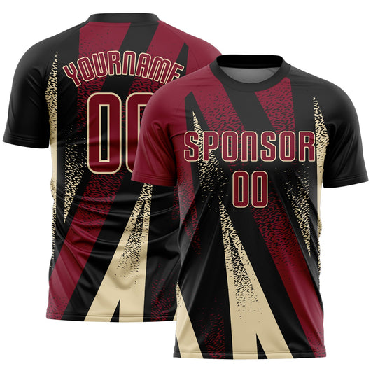 Custom Black Crimson-Cream Radial Burst Sports Sublimation Soccer Uniform Jersey - Main View