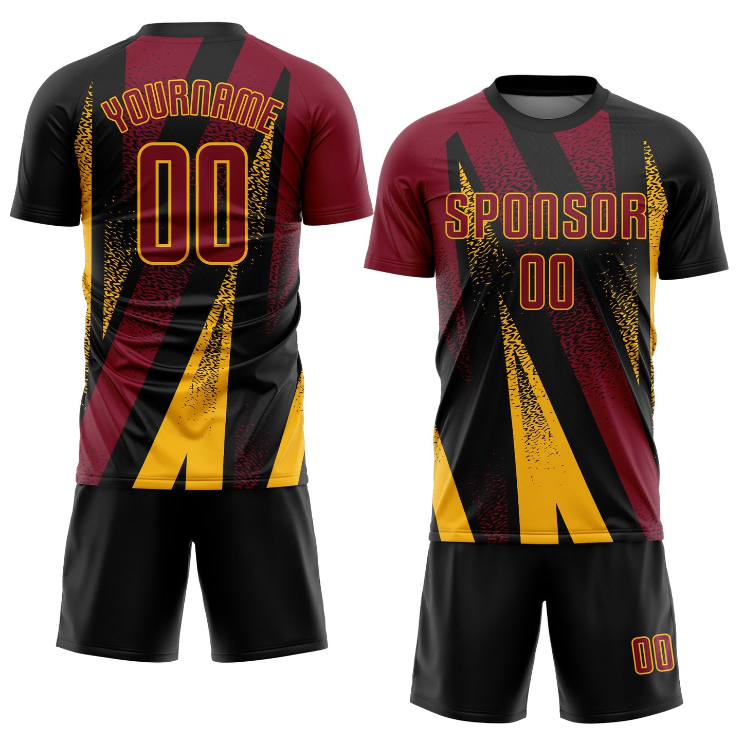 Custom Black Crimson-Gold Radial Burst Sports Sublimation Soccer Uniform Jersey view 2