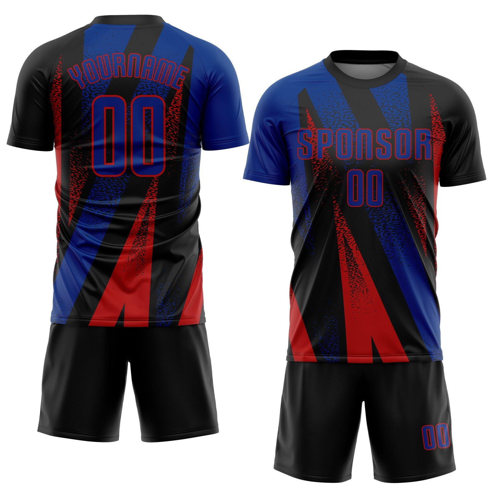 Custom Black Royal-Red Radial Burst Sports Sublimation Soccer Uniform Jersey view 2