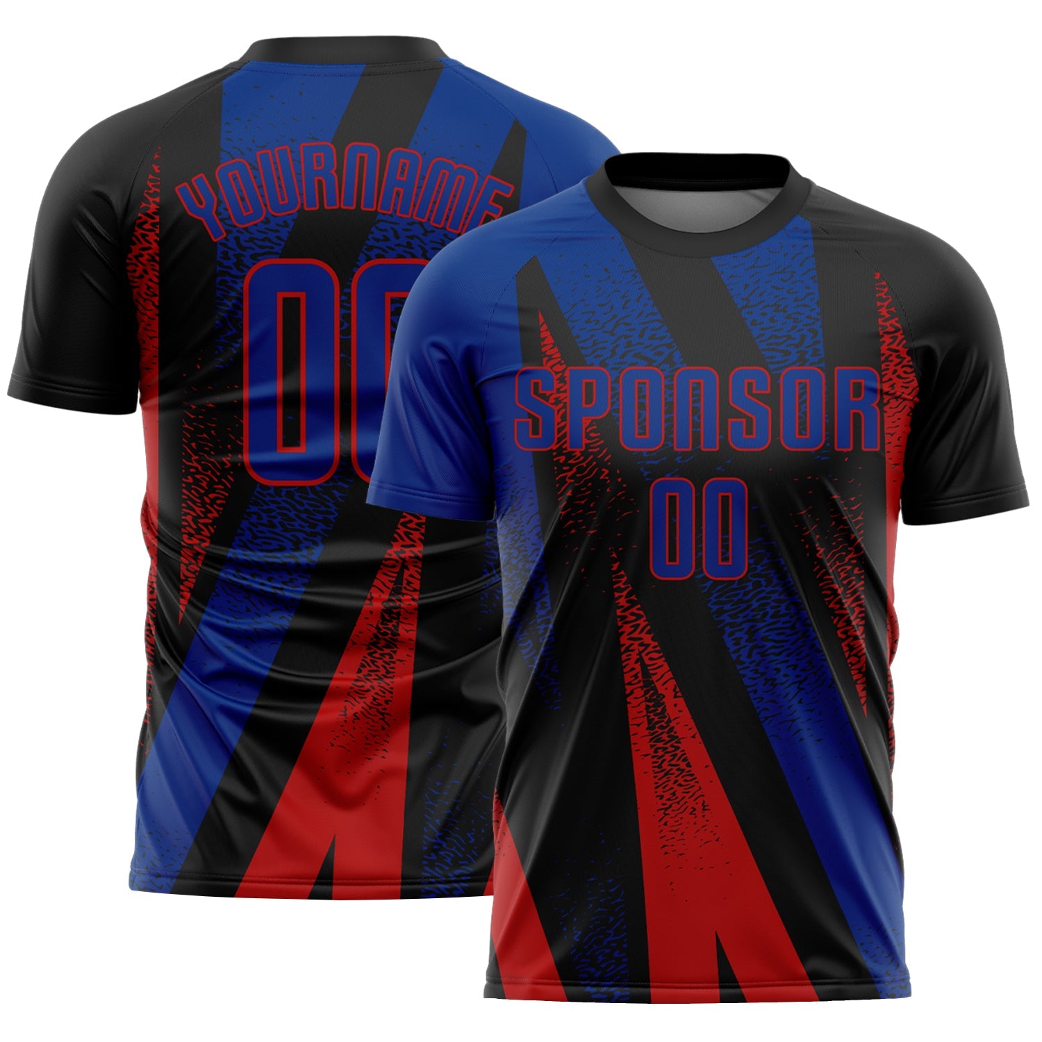 Custom Black Royal-Red Radial Burst Sports Sublimation Soccer Uniform Jersey - Main View