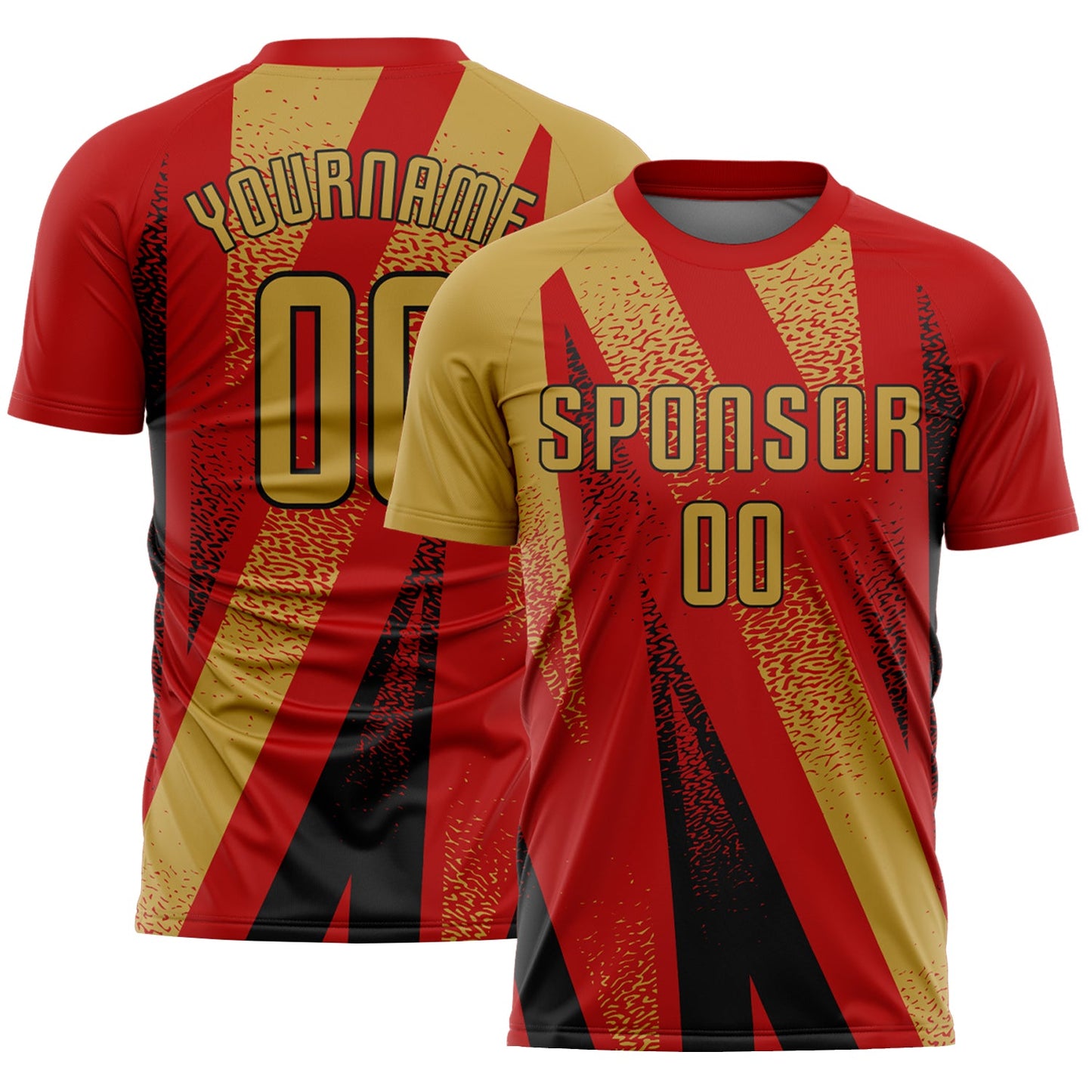 Custom Red Old Gold-Black Radial Burst Sports Sublimation Soccer Uniform Jersey - Main View