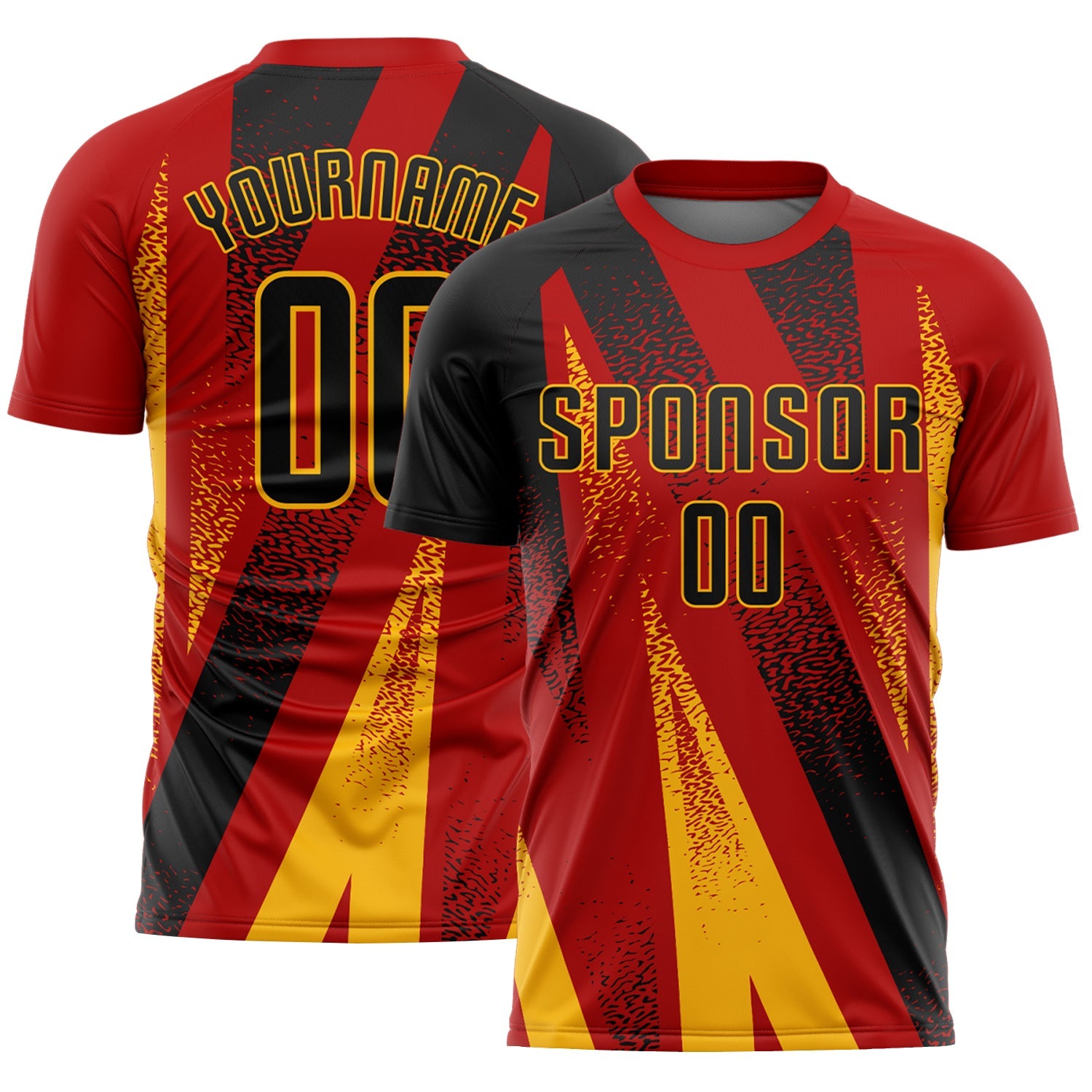 Custom Red Black-Gold Radial Burst Sports Sublimation Soccer Uniform Jersey - Main View