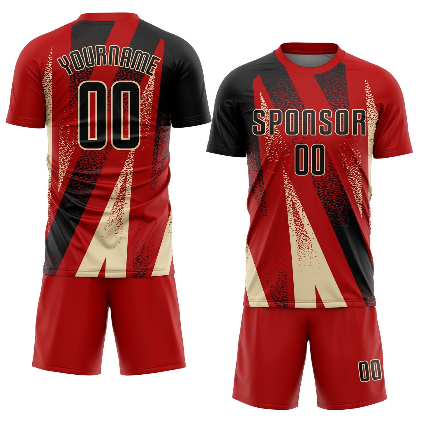 Custom Red Black-Cream Radial Burst Sports Sublimation Soccer Uniform Jersey view 2