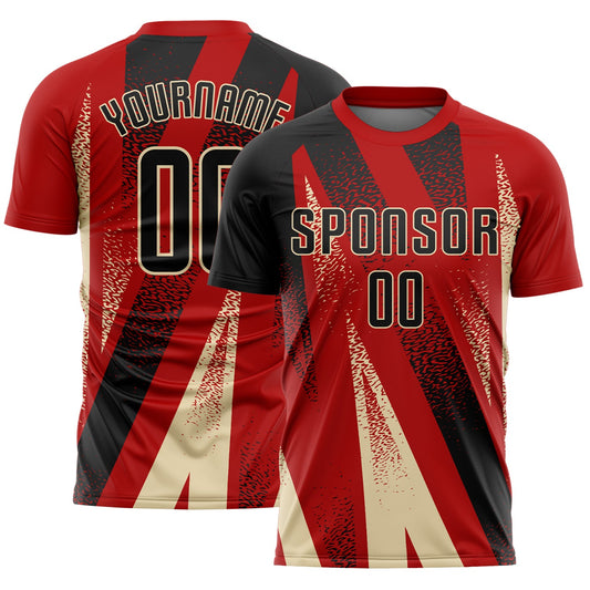 Custom Red Black-Cream Radial Burst Sports Sublimation Soccer Uniform Jersey - Main View